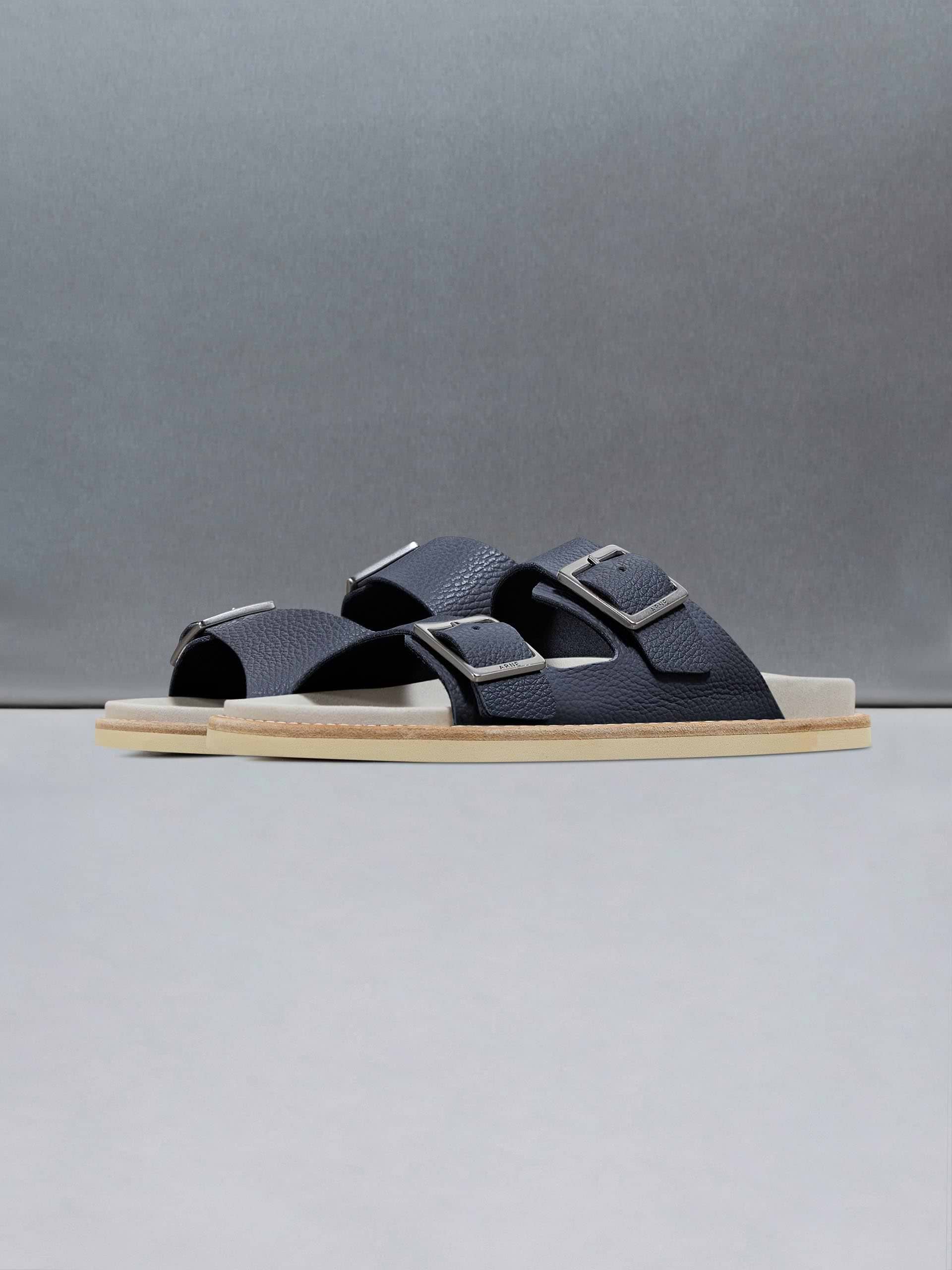 Tumbled Leather Sandal in Navy