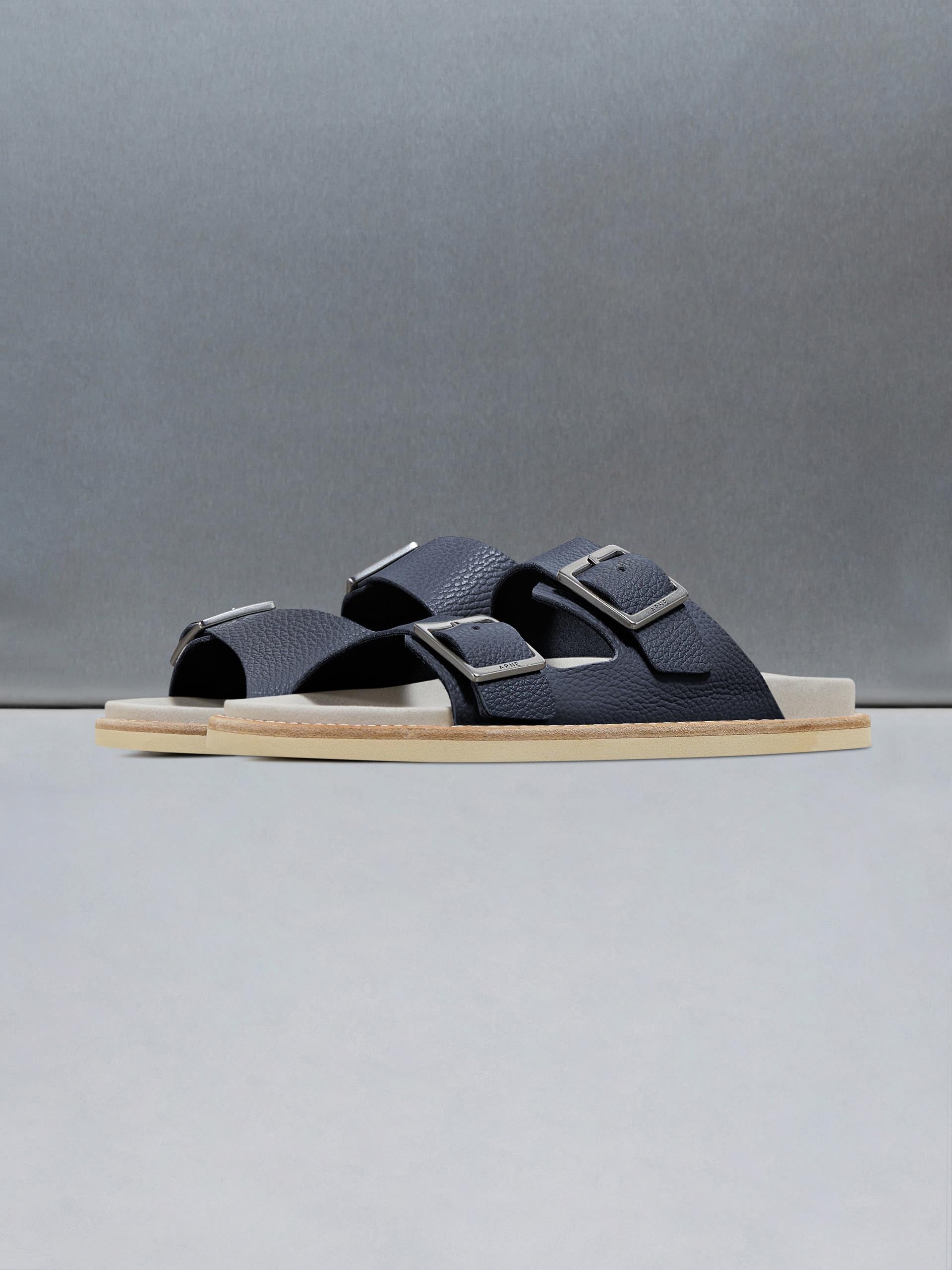 Tumbled Leather Sandal in Navy