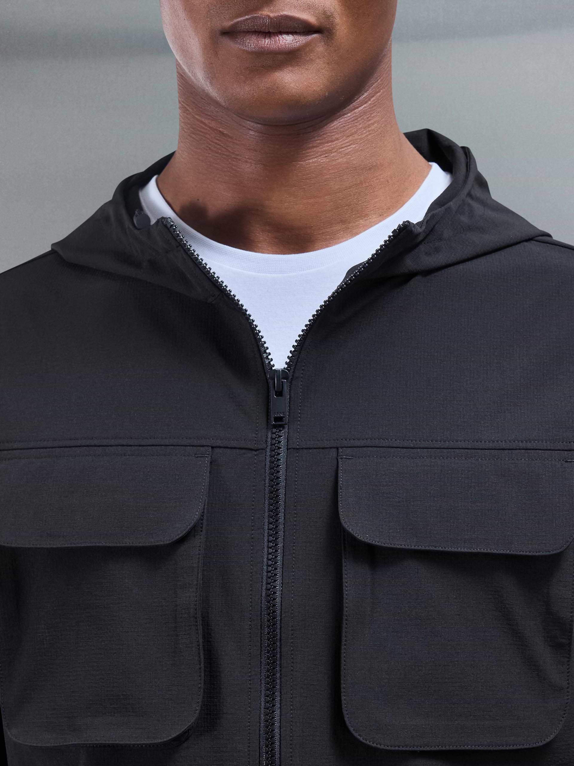 Utility Cargo Windbreaker in Black