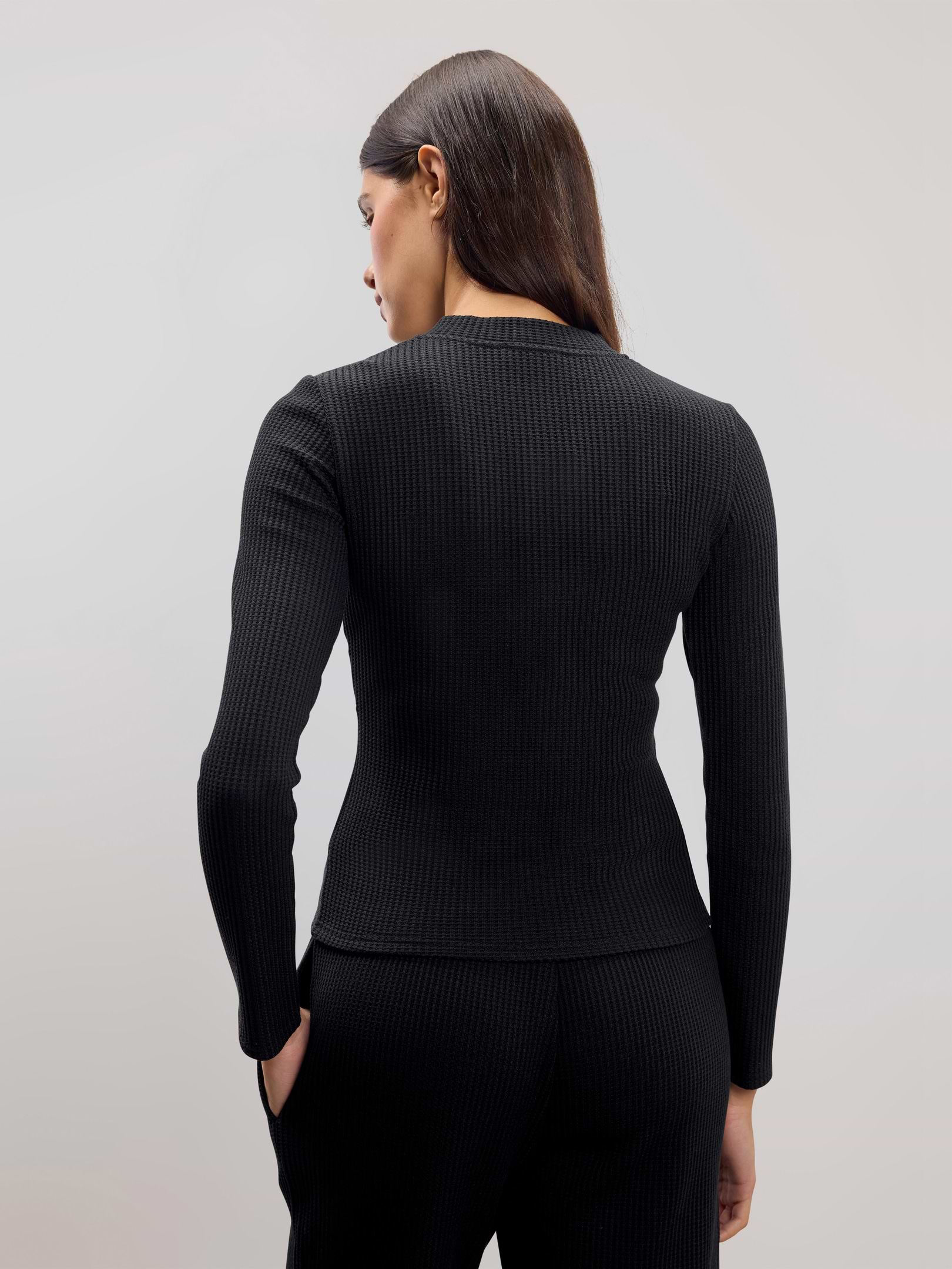 Womens Waffle Button Through Cardigan in Black