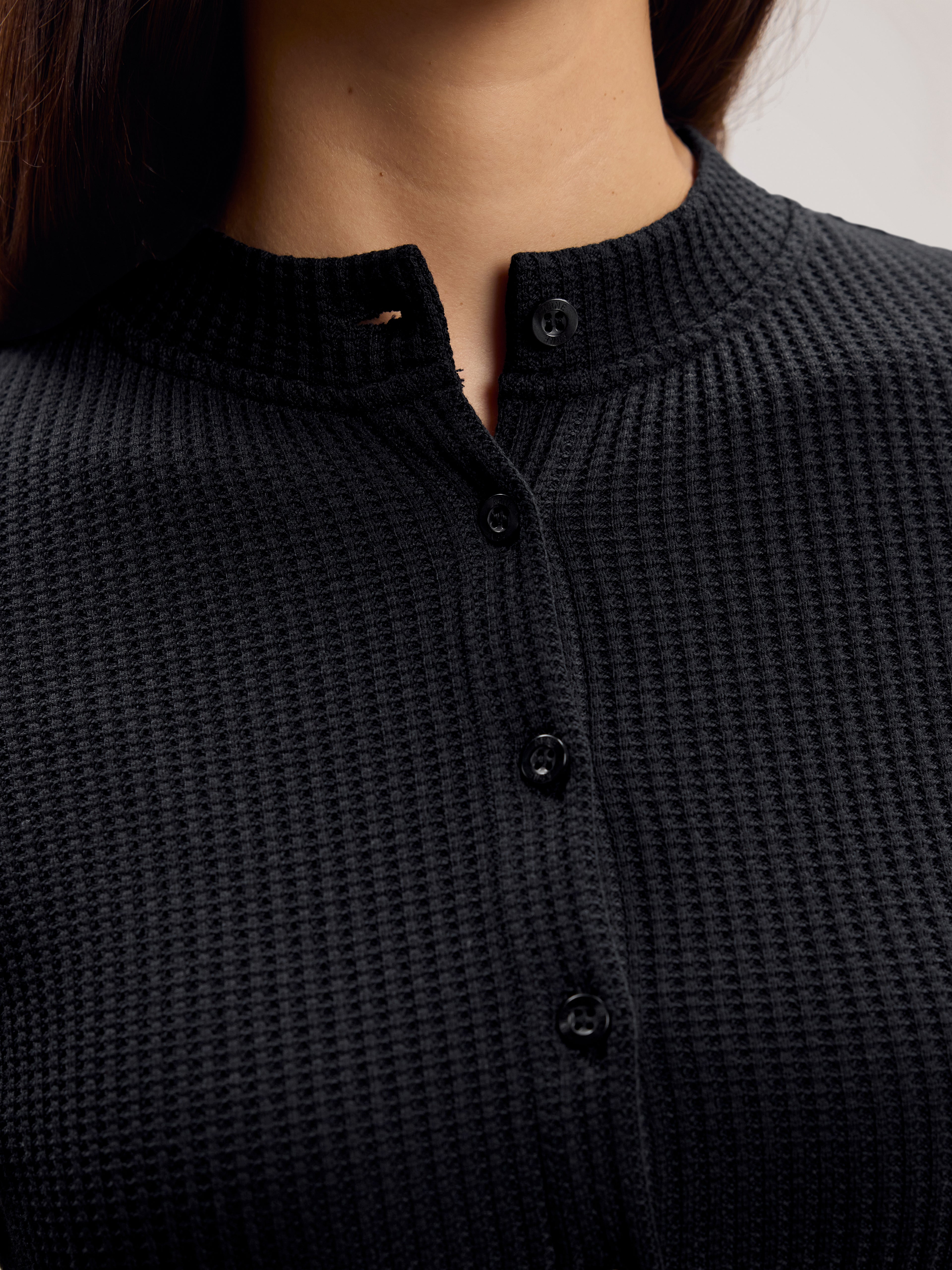 Womens Waffle Button Through Cardigan in Black