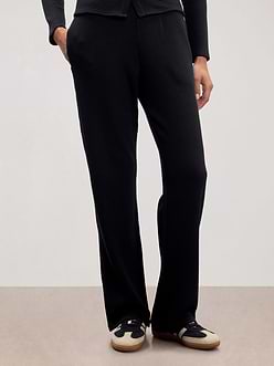 Womens Waffle Straight Leg Trouser in Black