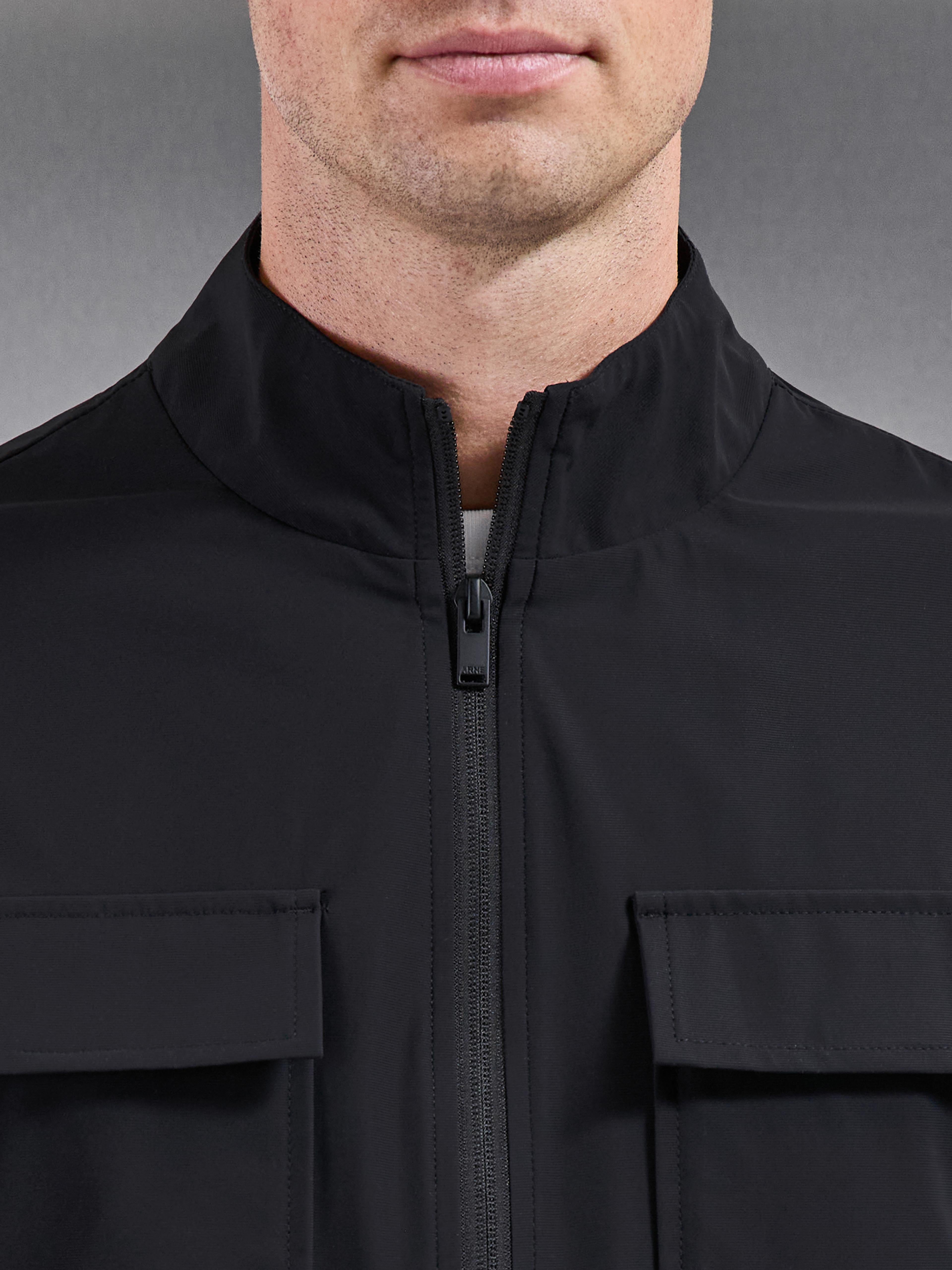 Water Repellent Cargo Jacket in Black