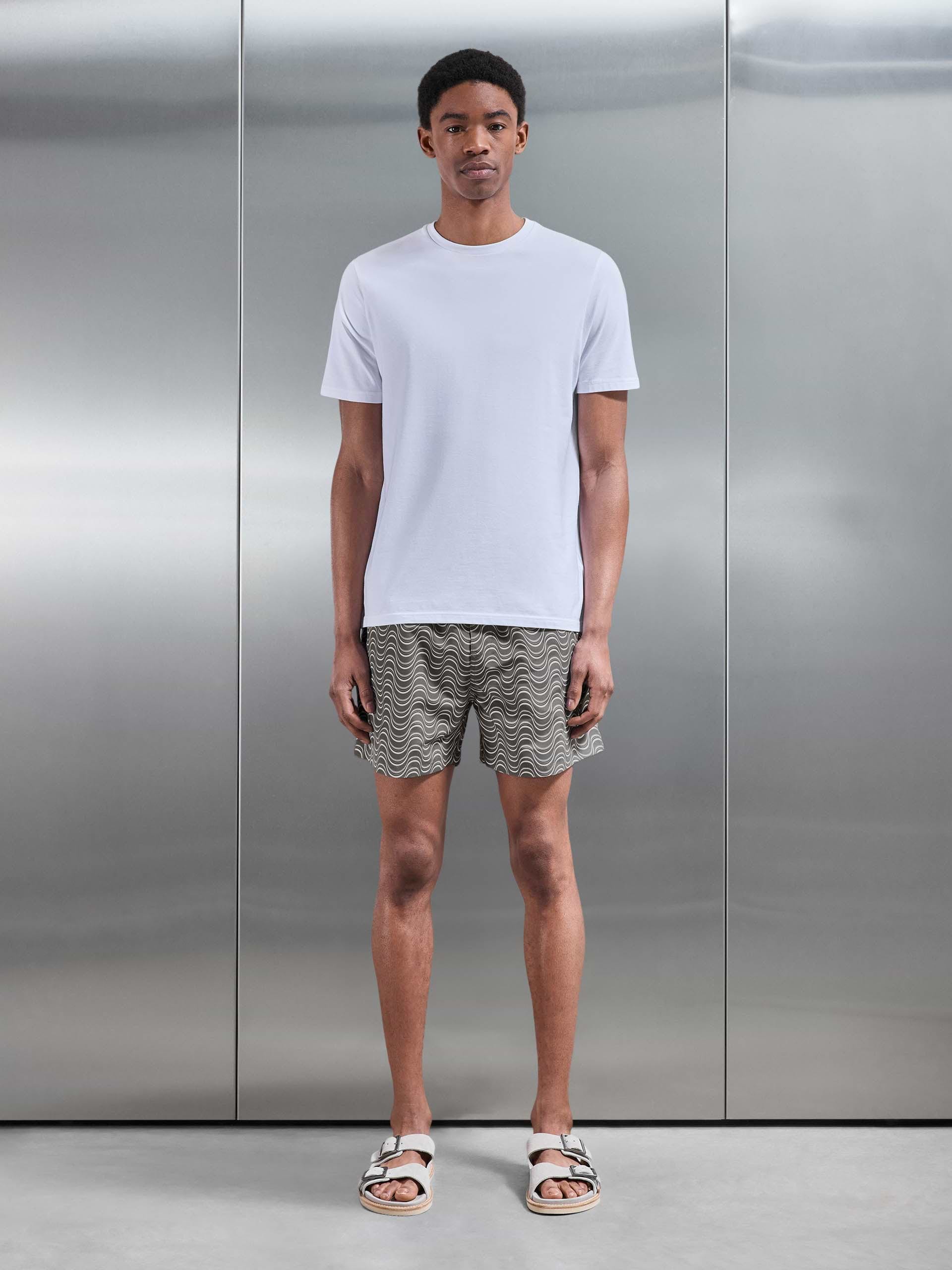 Wave Printed Drawstring Swim Short in Grey