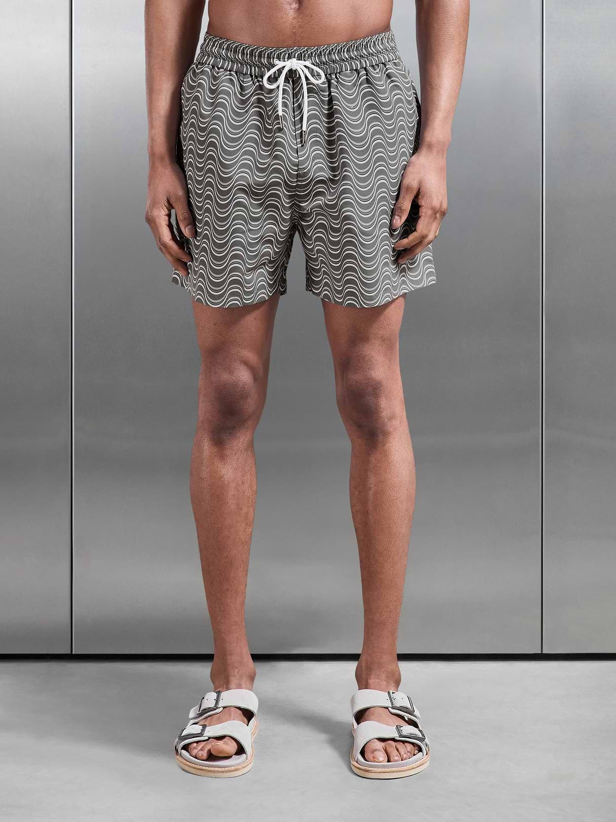 Wave Printed Drawstring Swim Short in Grey | ARNE UK