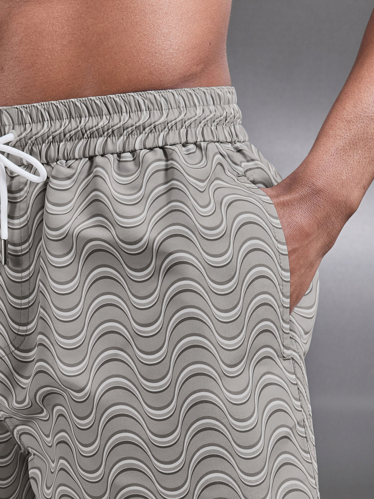 Wave Printed Drawstring Swim Short in Stone | ARNE UK