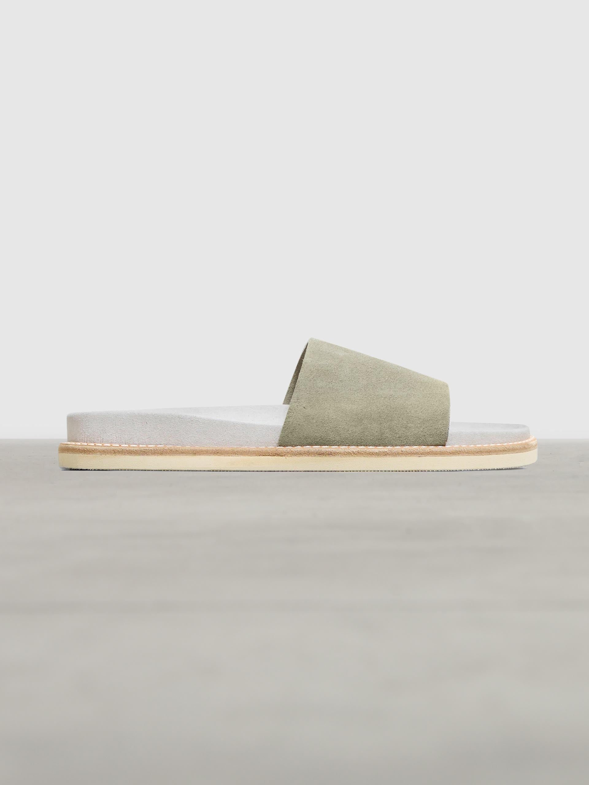 Womens Suede Slides in Olive