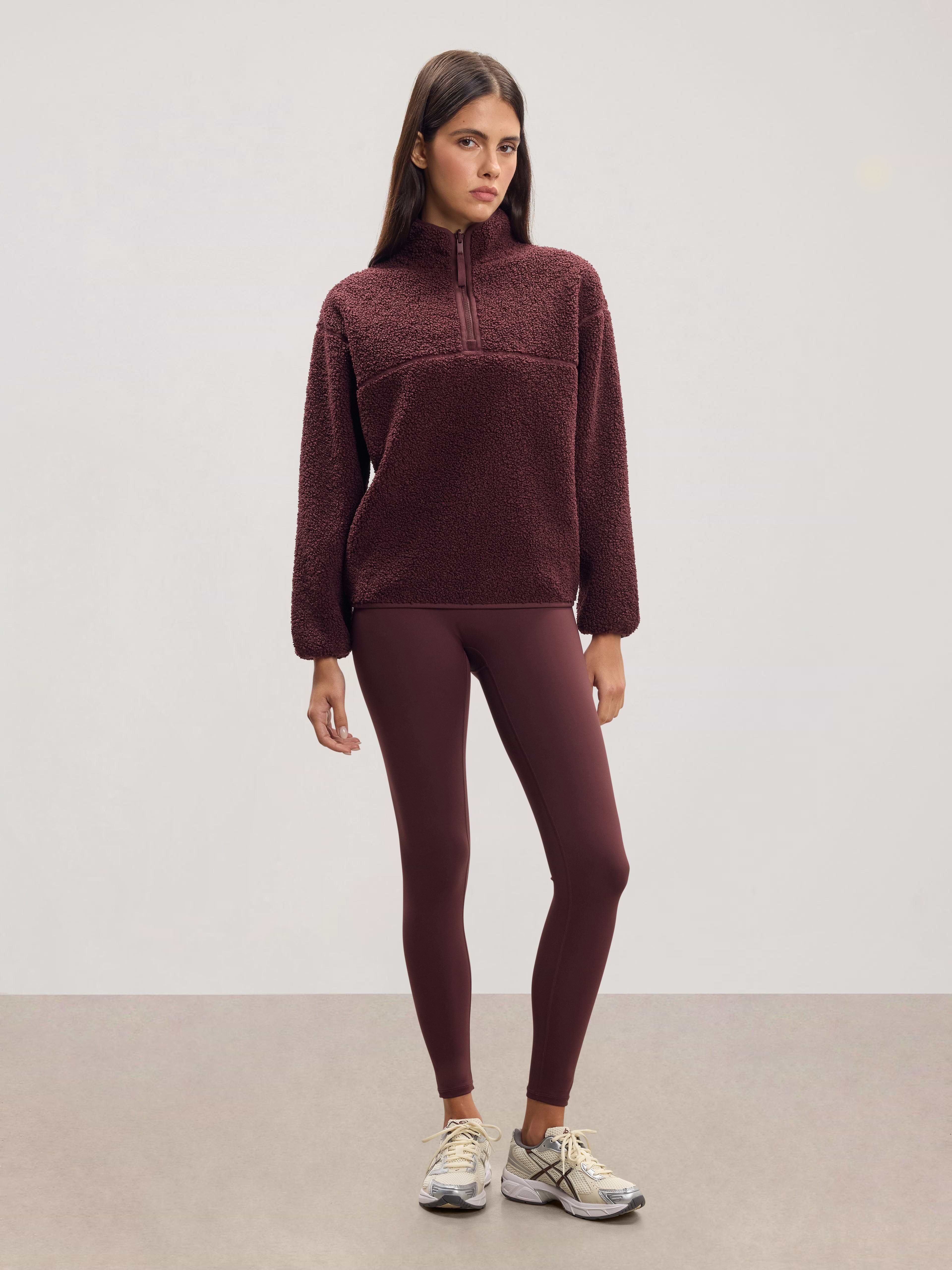 Womens Reversible Sherpa Fleece Half Zip in Burgundy