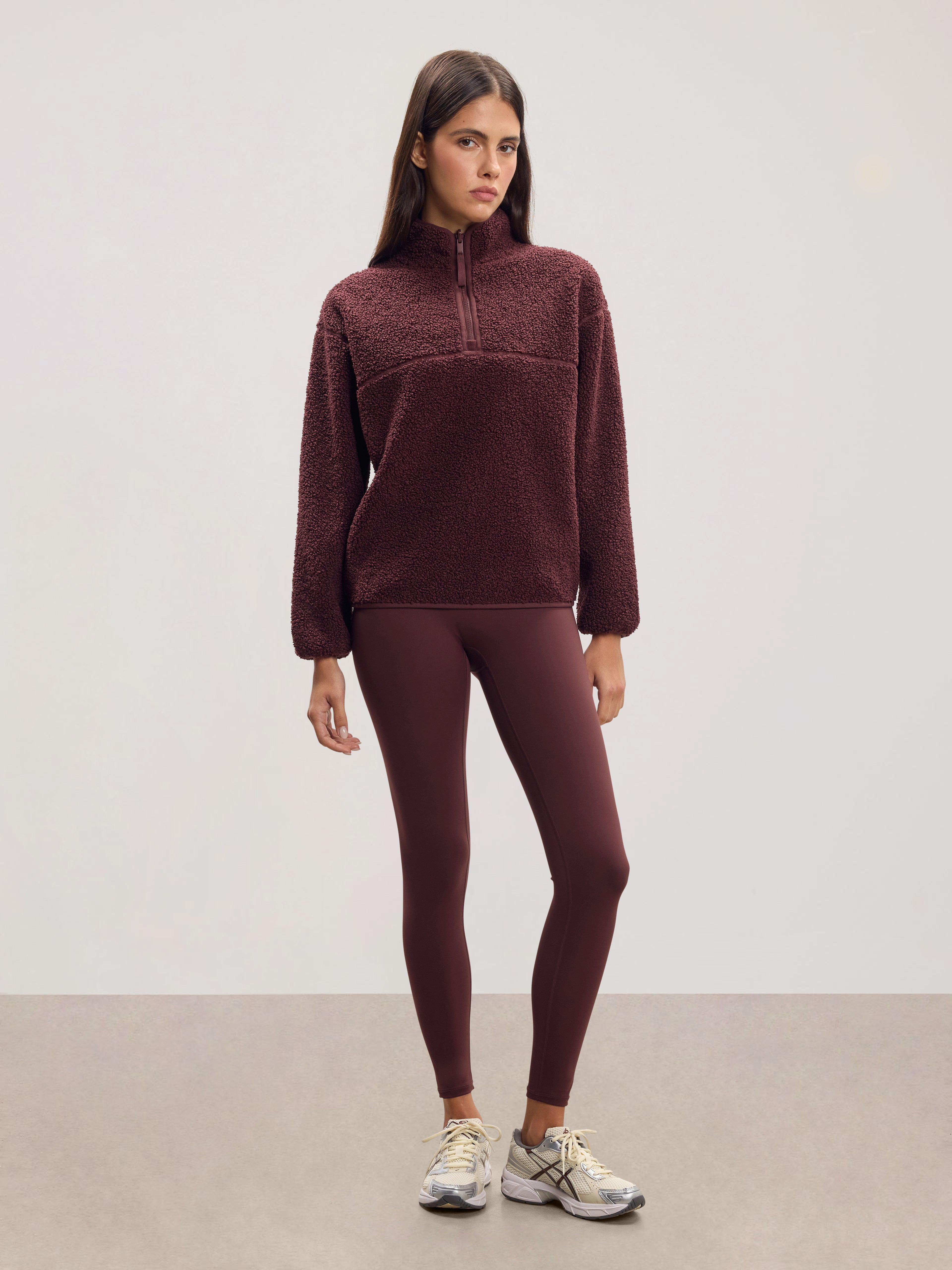 Womens Reversible Sherpa Fleece Half Zip in Burgundy