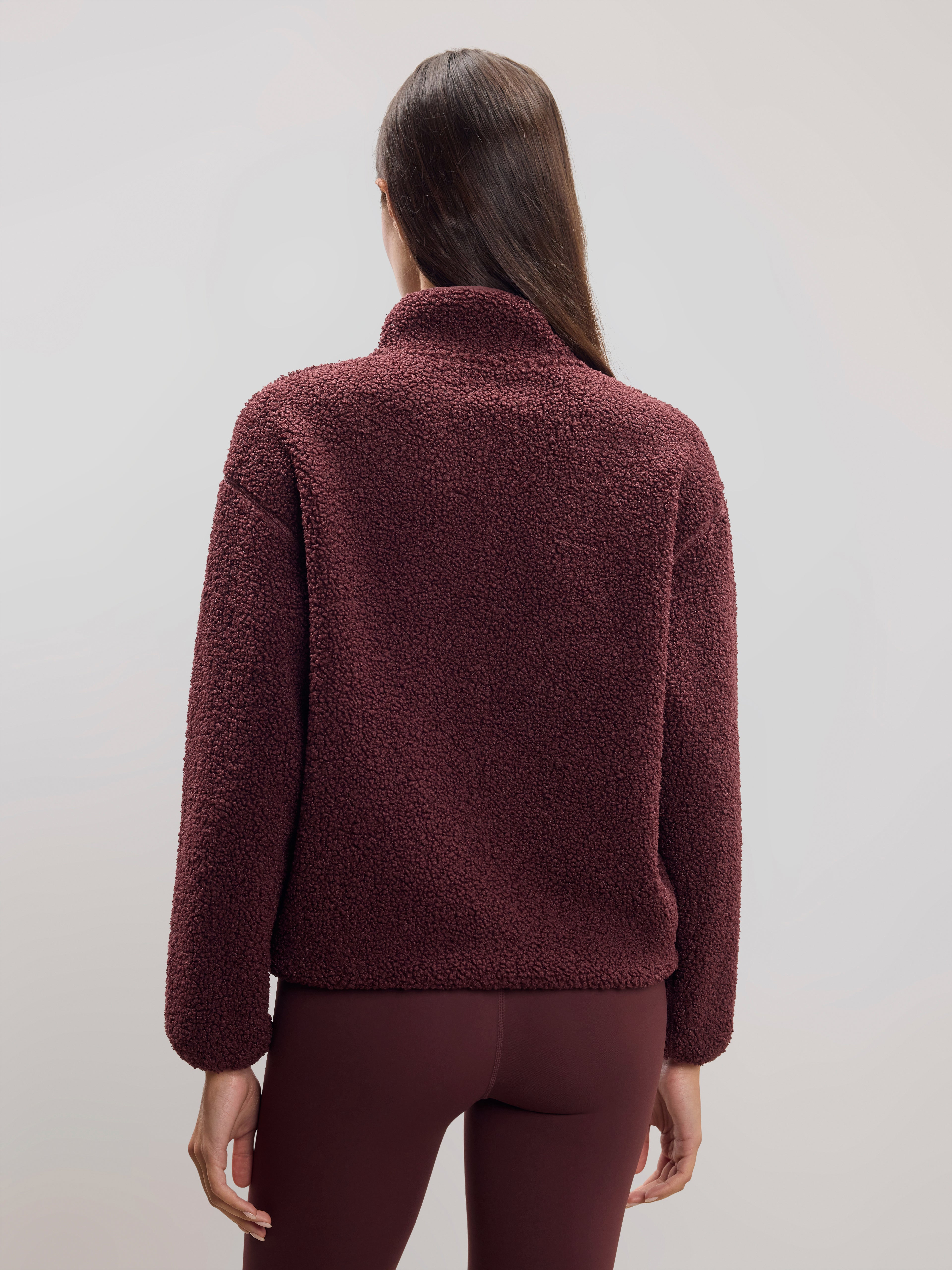 Womens Reversible Sherpa Fleece Half Zip in Burgundy