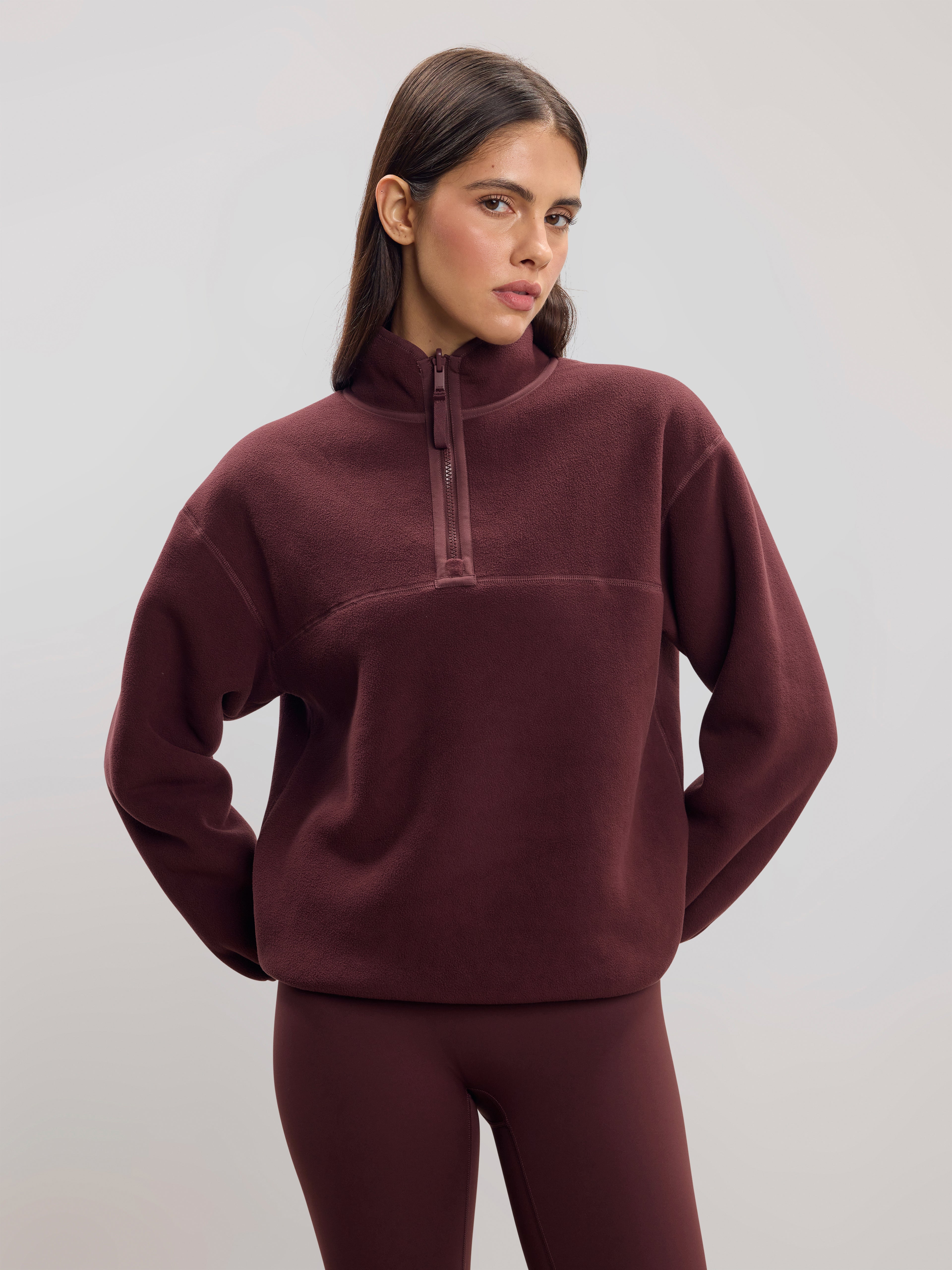 Womens Reversible Sherpa Fleece Half Zip in Burgundy