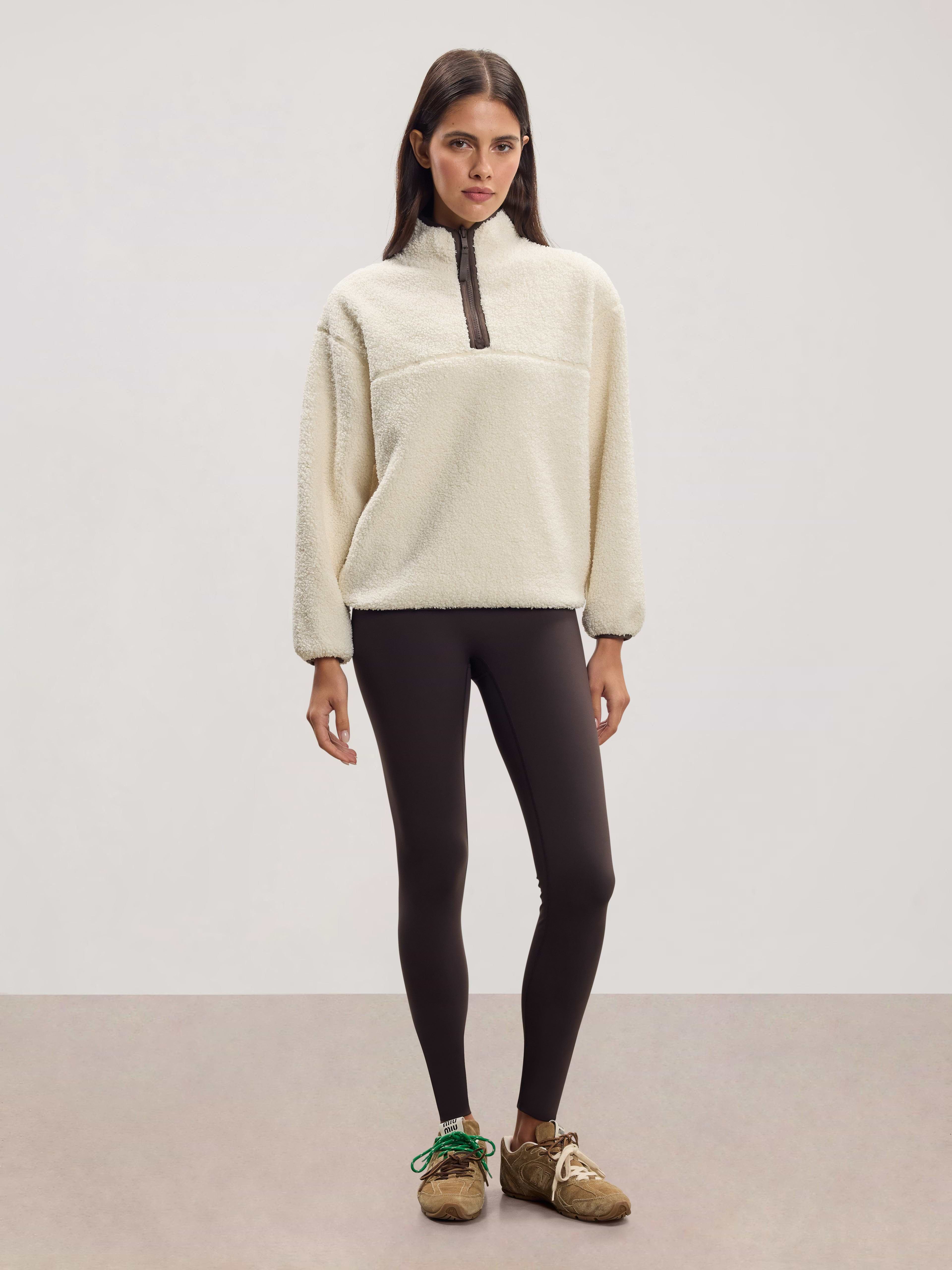 Womens Reversible Sherpa Fleece Half Zip in Ecru