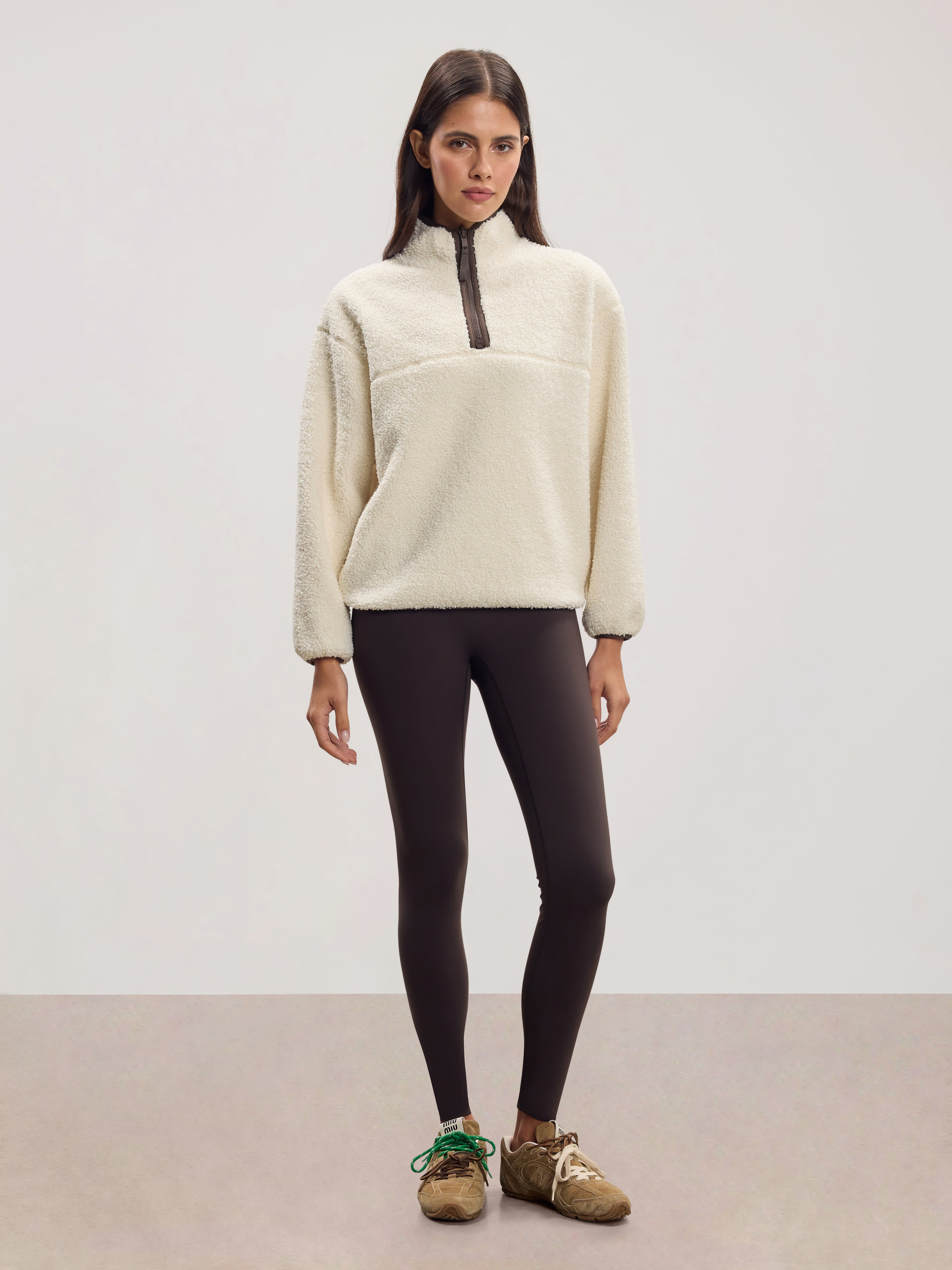 Womens Reversible Sherpa Fleece Half Zip in Ecru