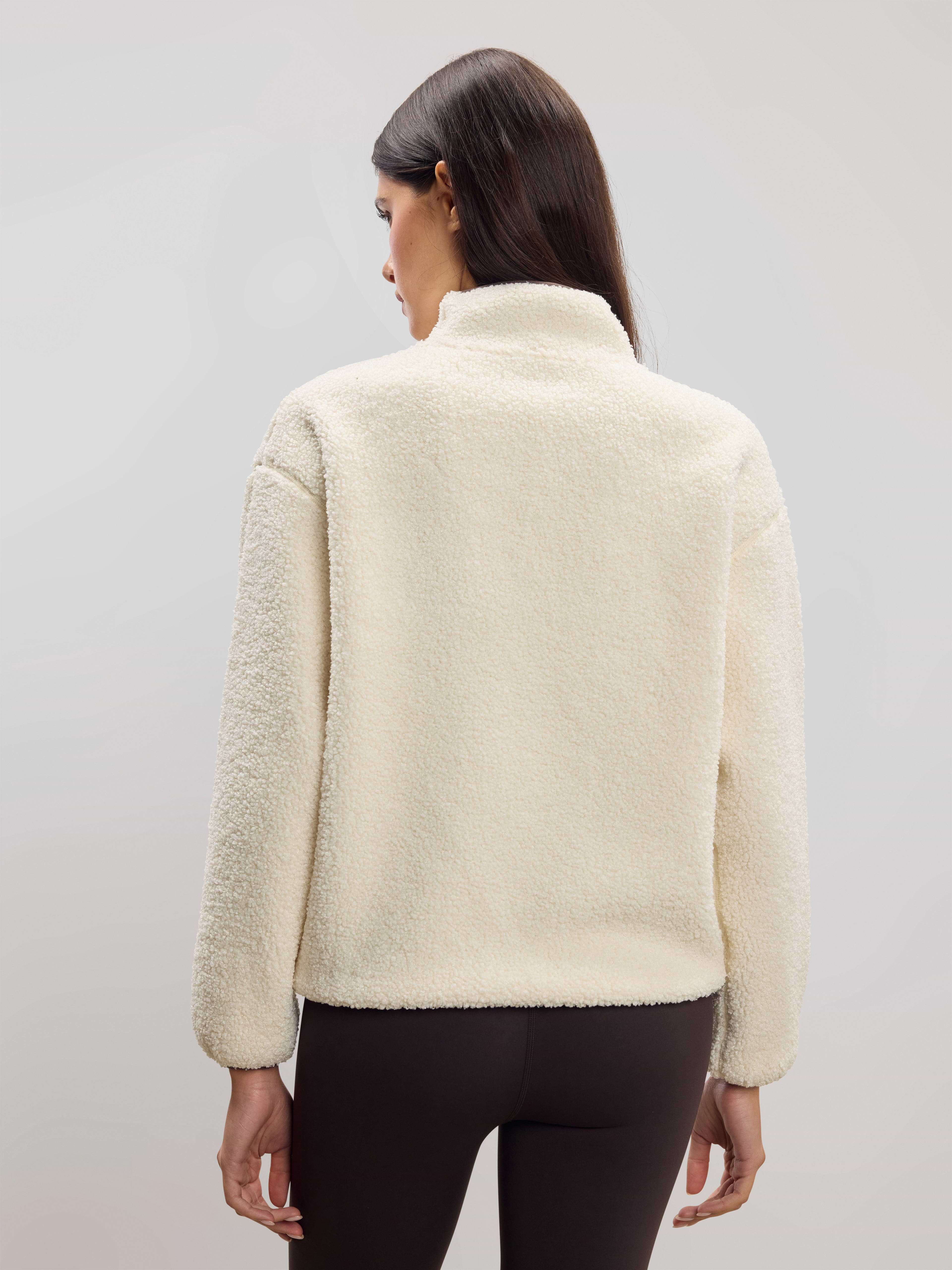 Womens Reversible Sherpa Fleece Half Zip in Ecru