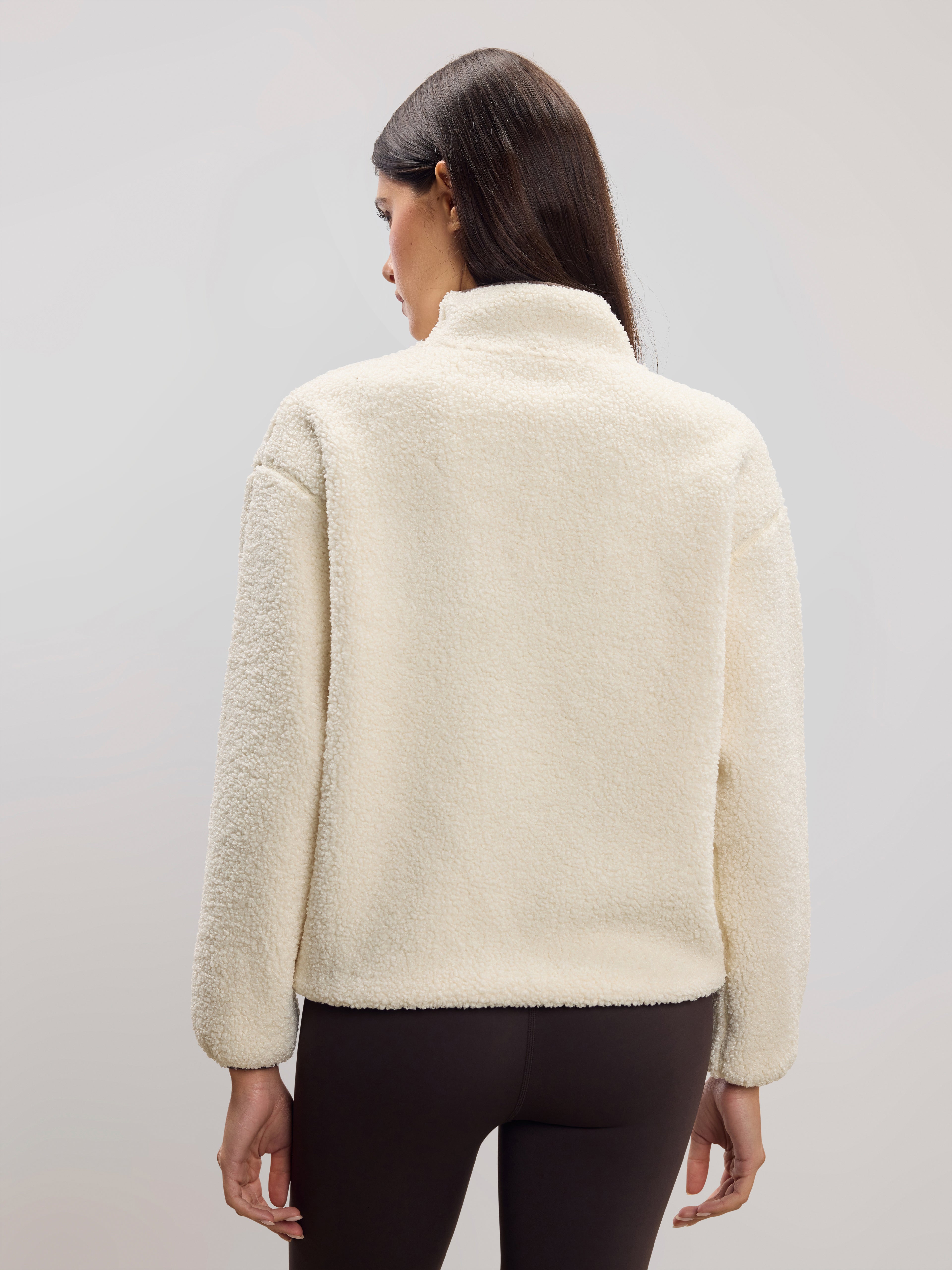 Womens Reversible Sherpa Fleece Half Zip in Ecru