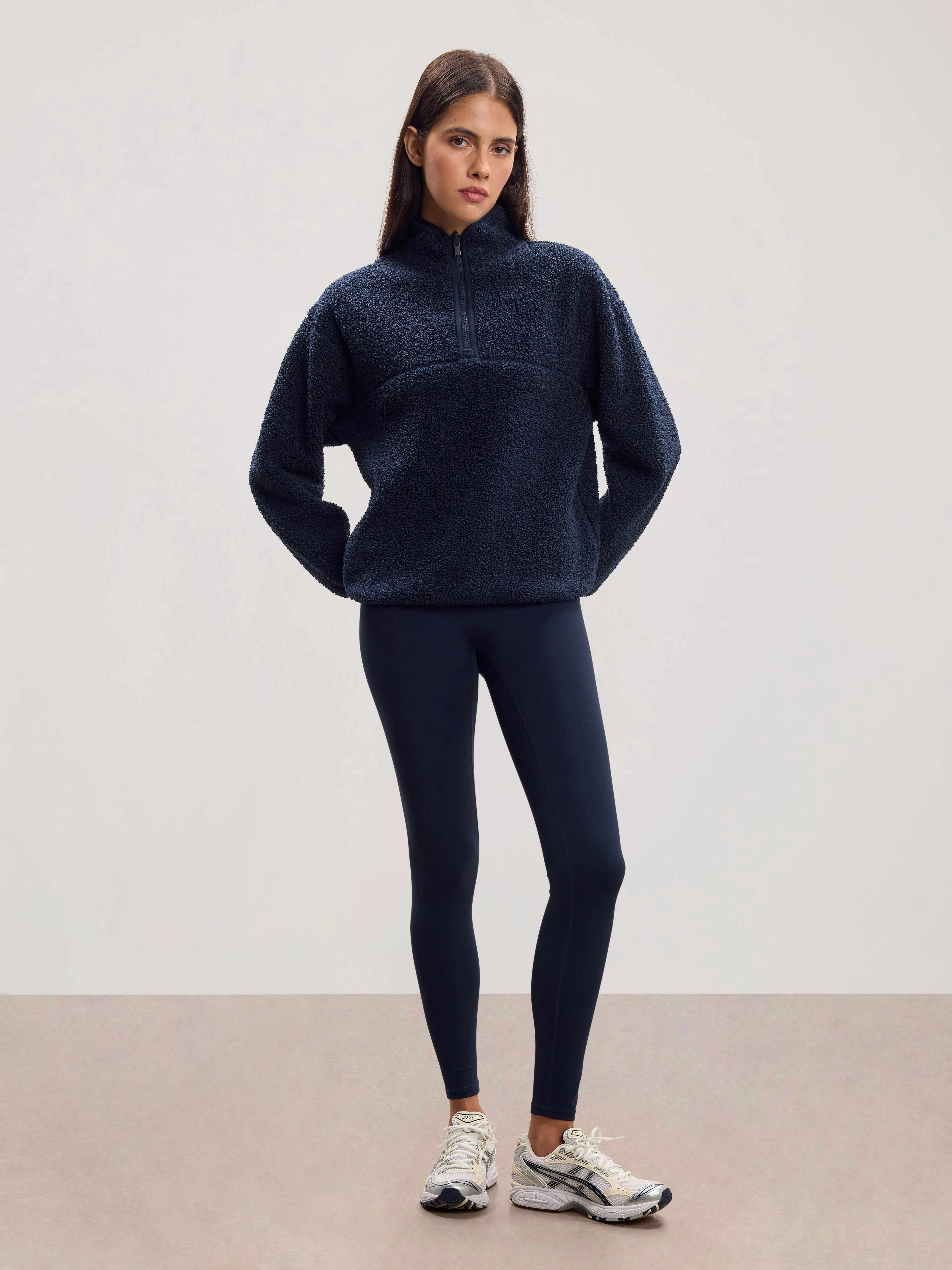 Womens Reversible Sherpa Fleece Half Zip in Navy