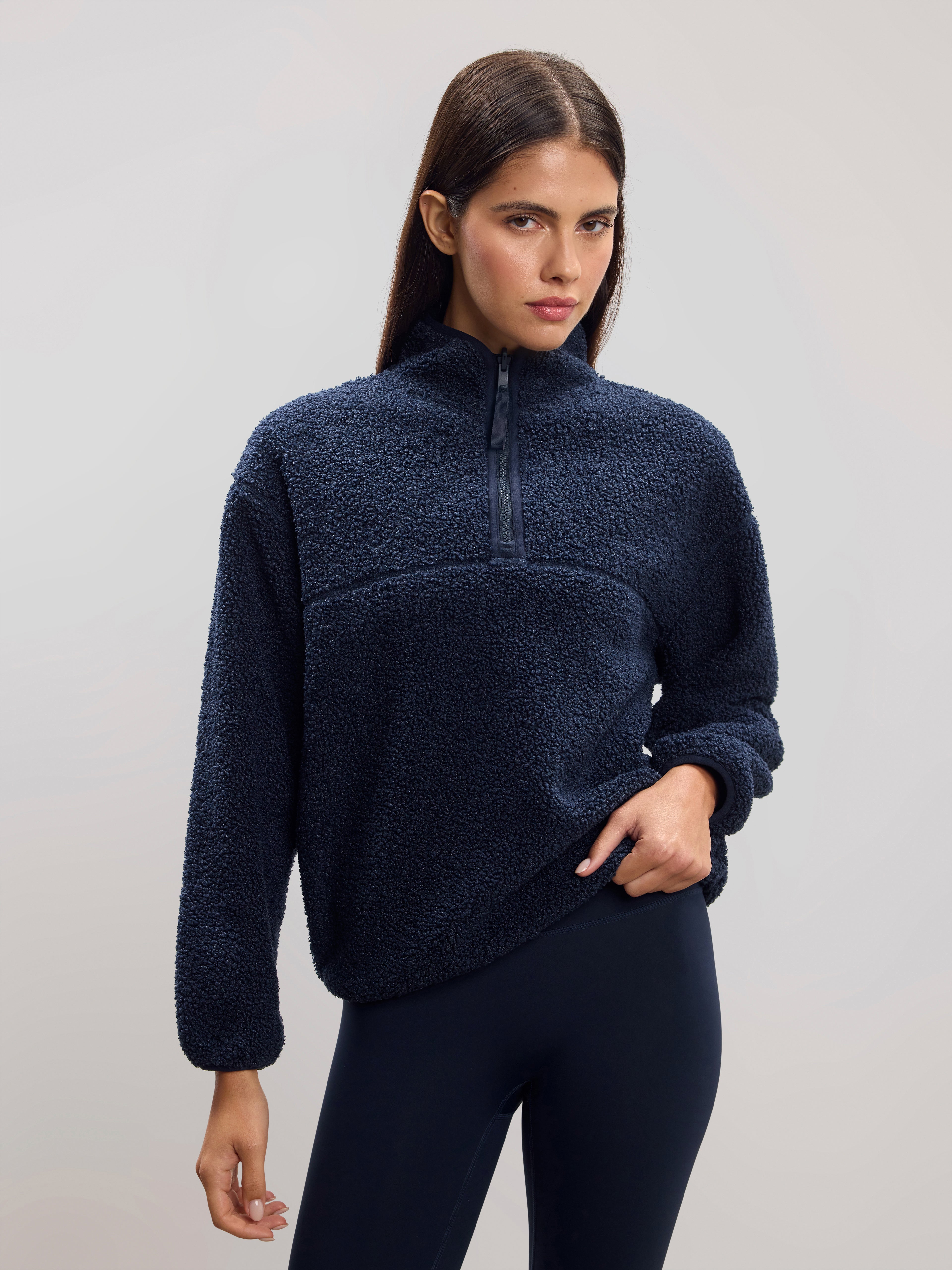 Womens Reversible Sherpa Fleece Half Zip in Navy