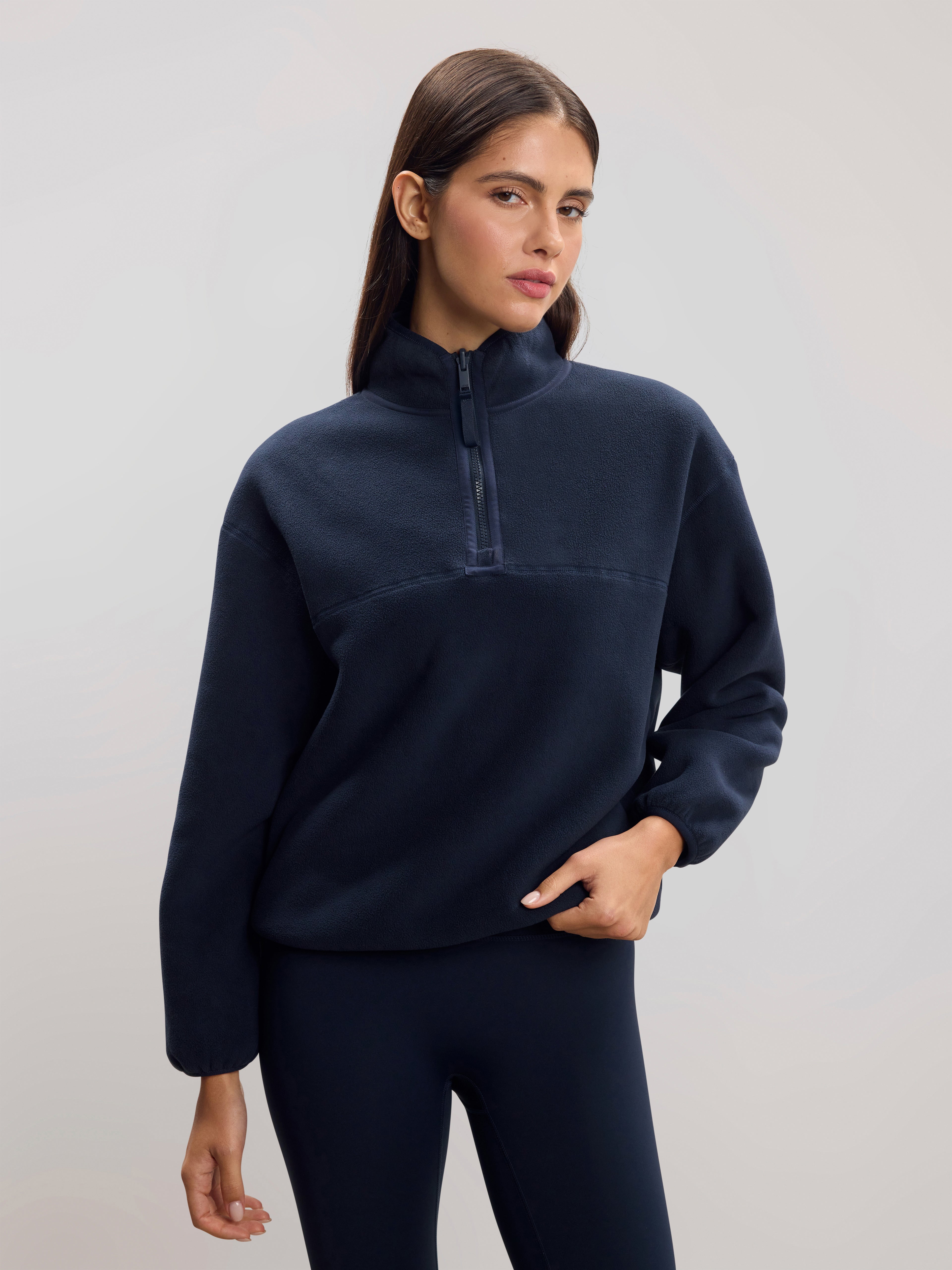 Womens Reversible Sherpa Fleece Half Zip in Navy