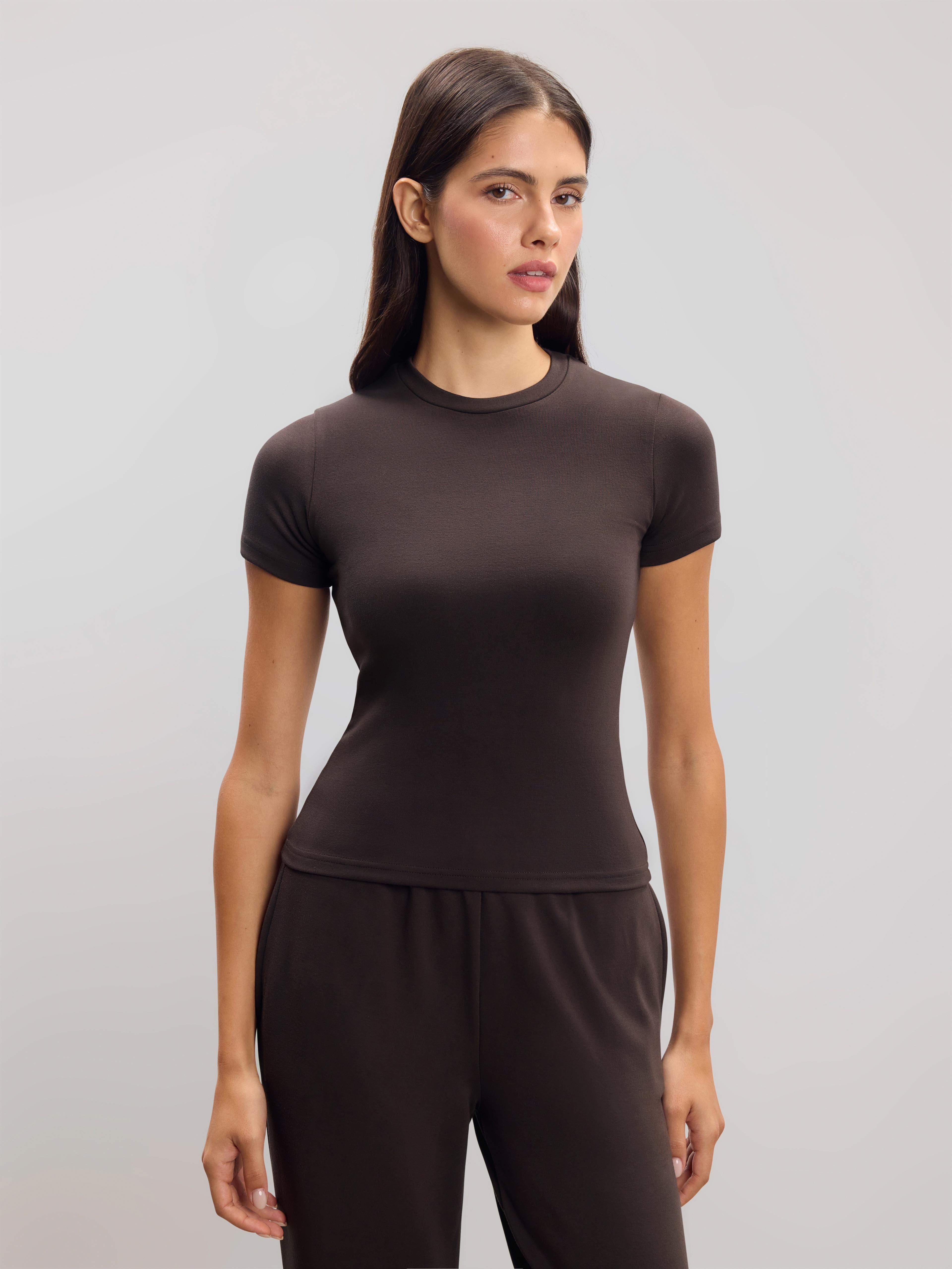 Womens Soft Interlock T-Shirt in Brown
