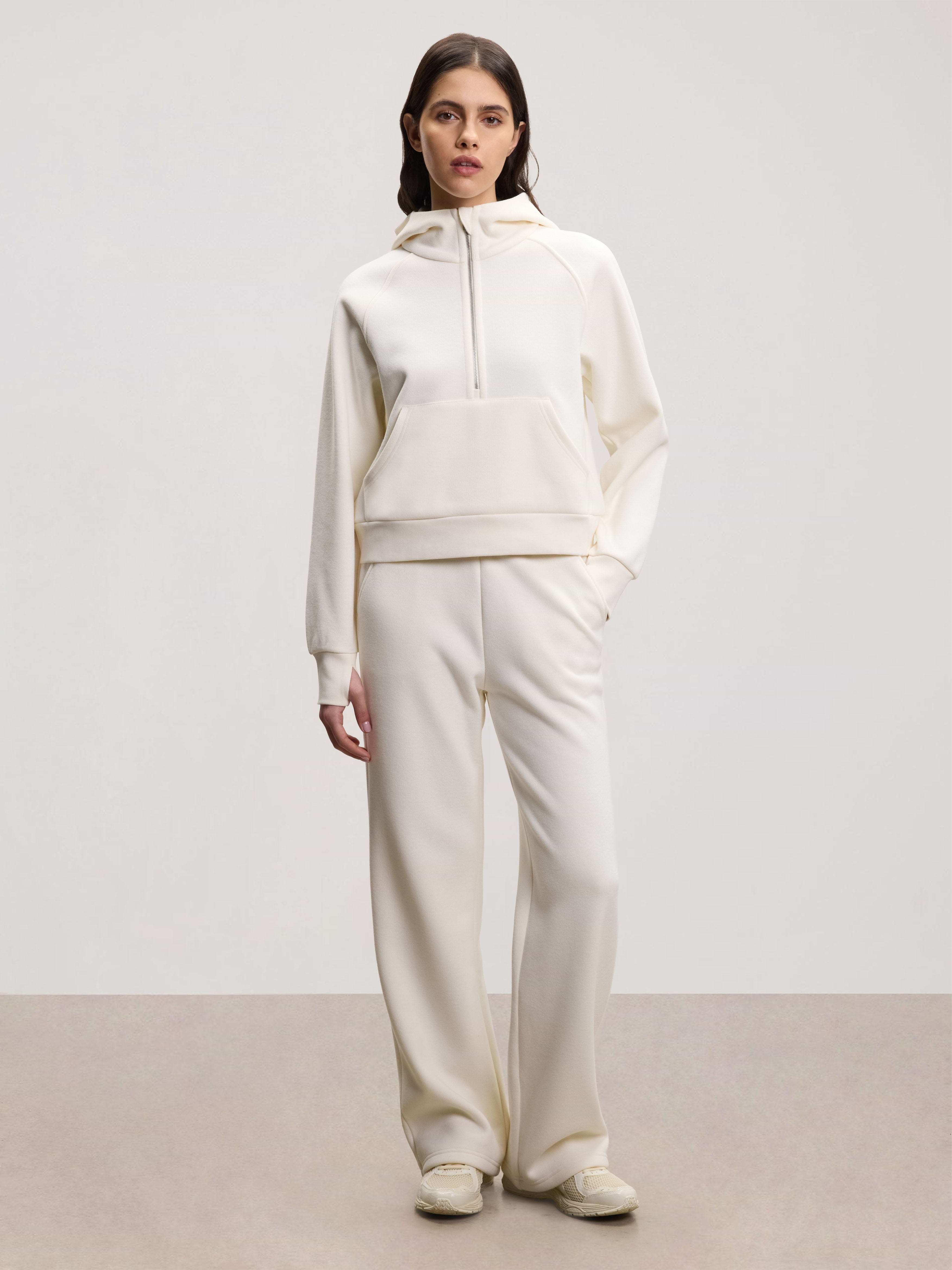 Womens Cosy Fleece Half Zip Hoodie in Ecru