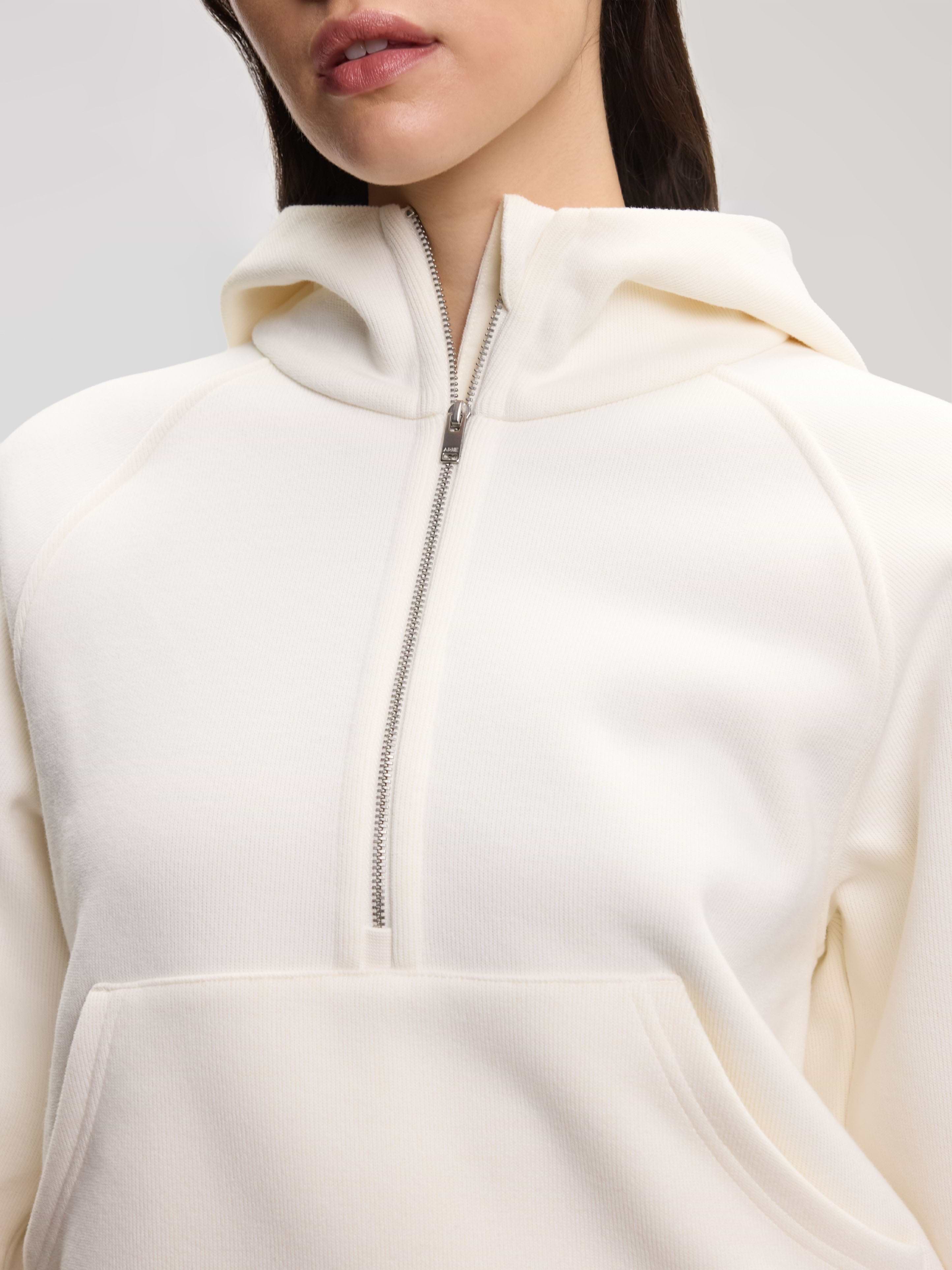 Womens Cosy Fleece Half Zip Hoodie in Ecru