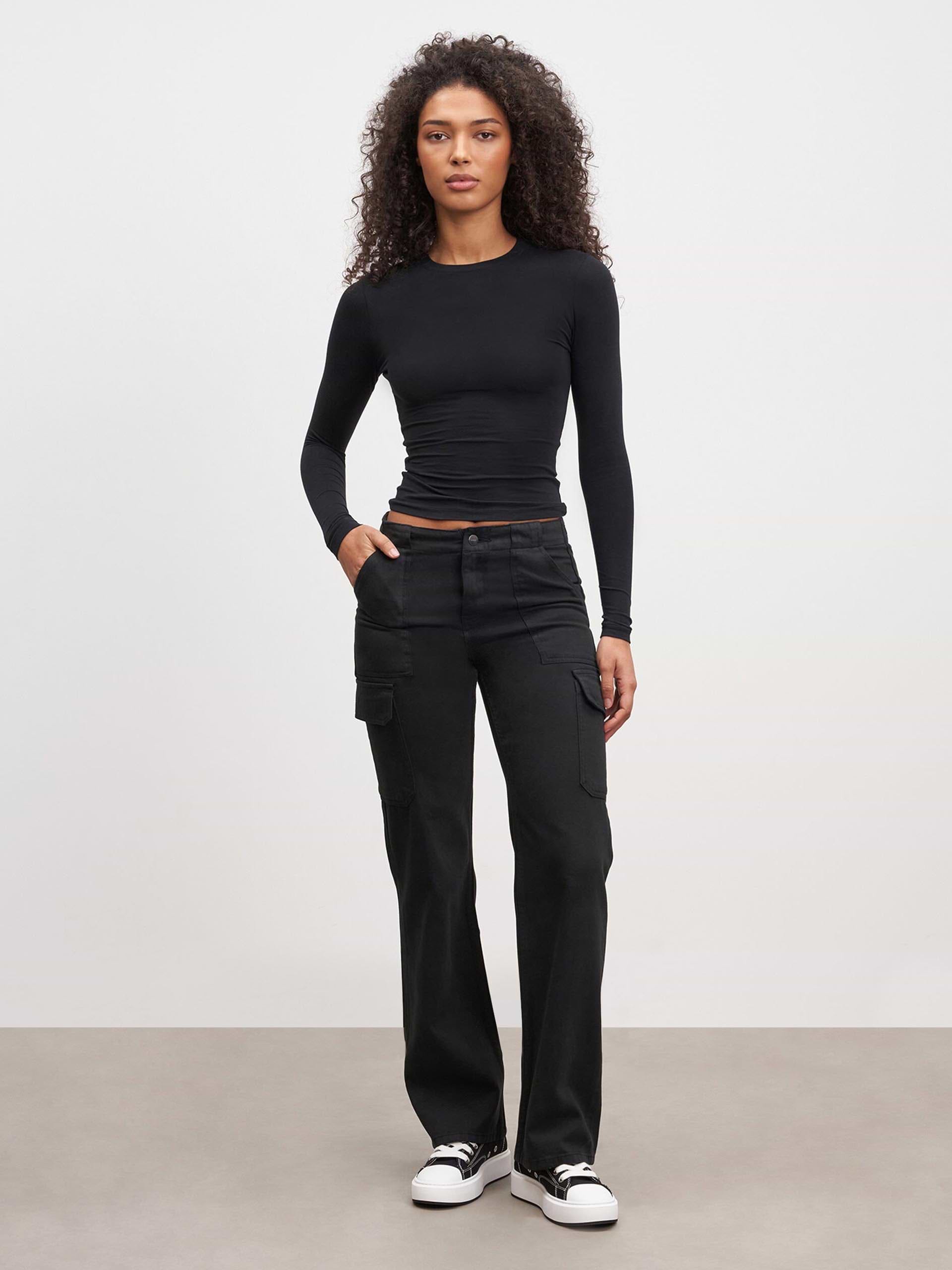 Womens Cotton Jersey Long Sleeve T-Shirt in Black