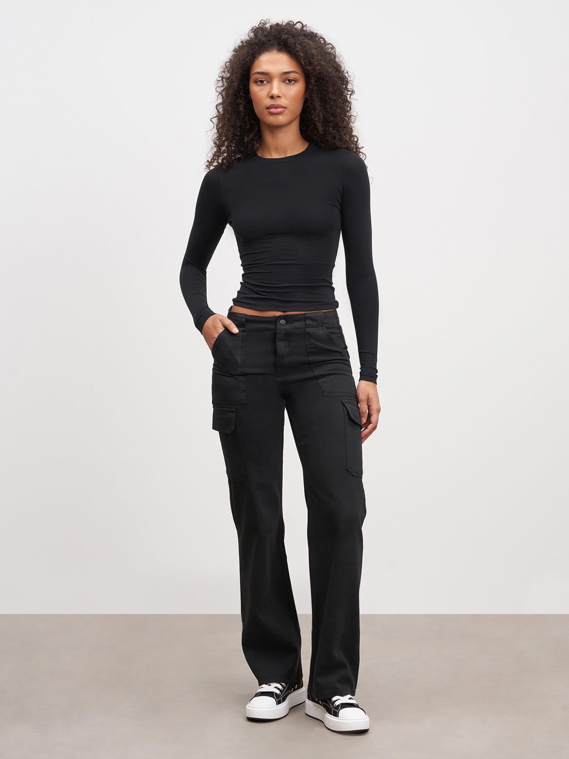 Womens Cotton Jersey Long Sleeve T-Shirt in Black