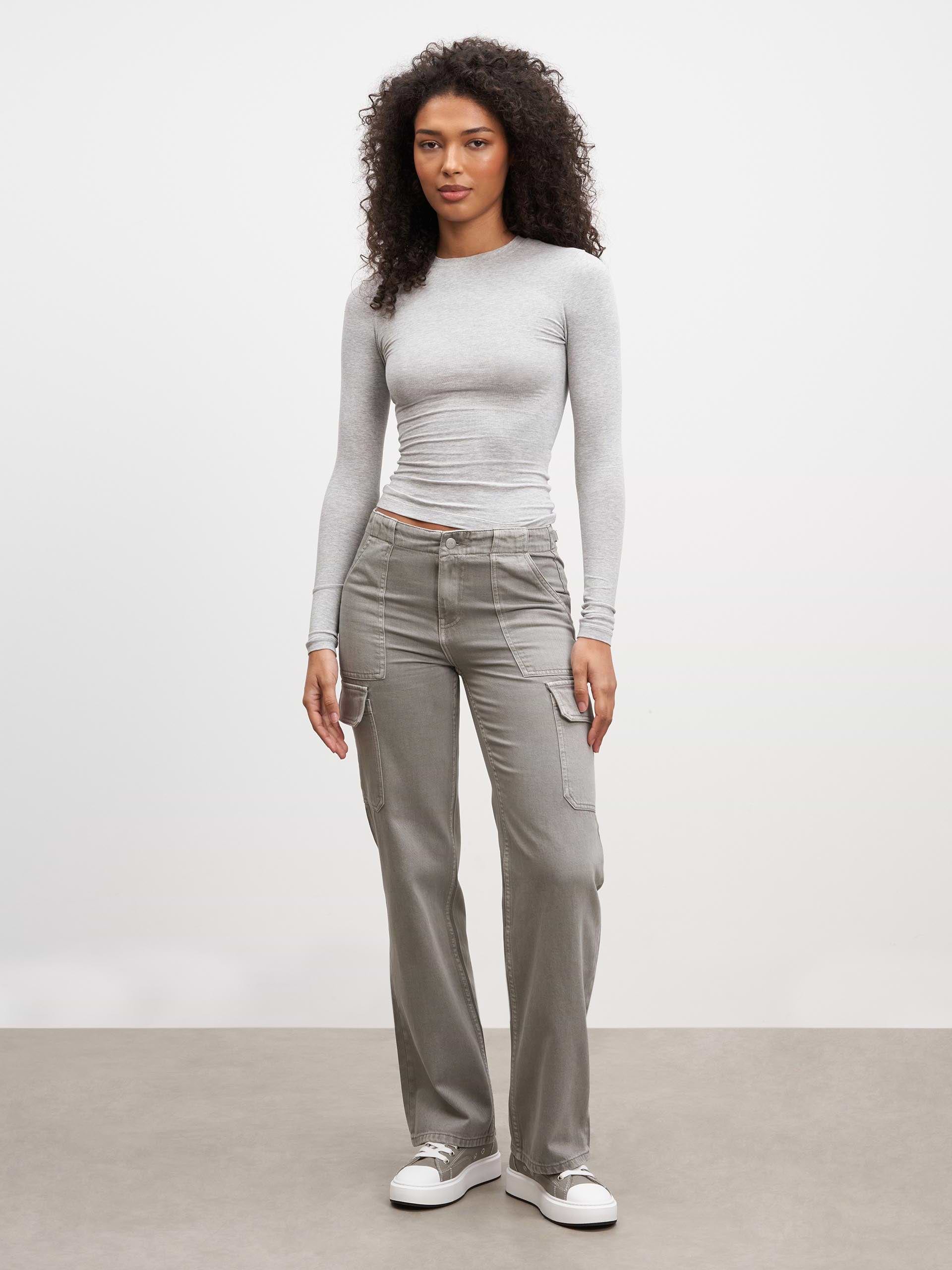 Womens Cotton Jersey Long Sleeve T-Shirt in Marl Grey