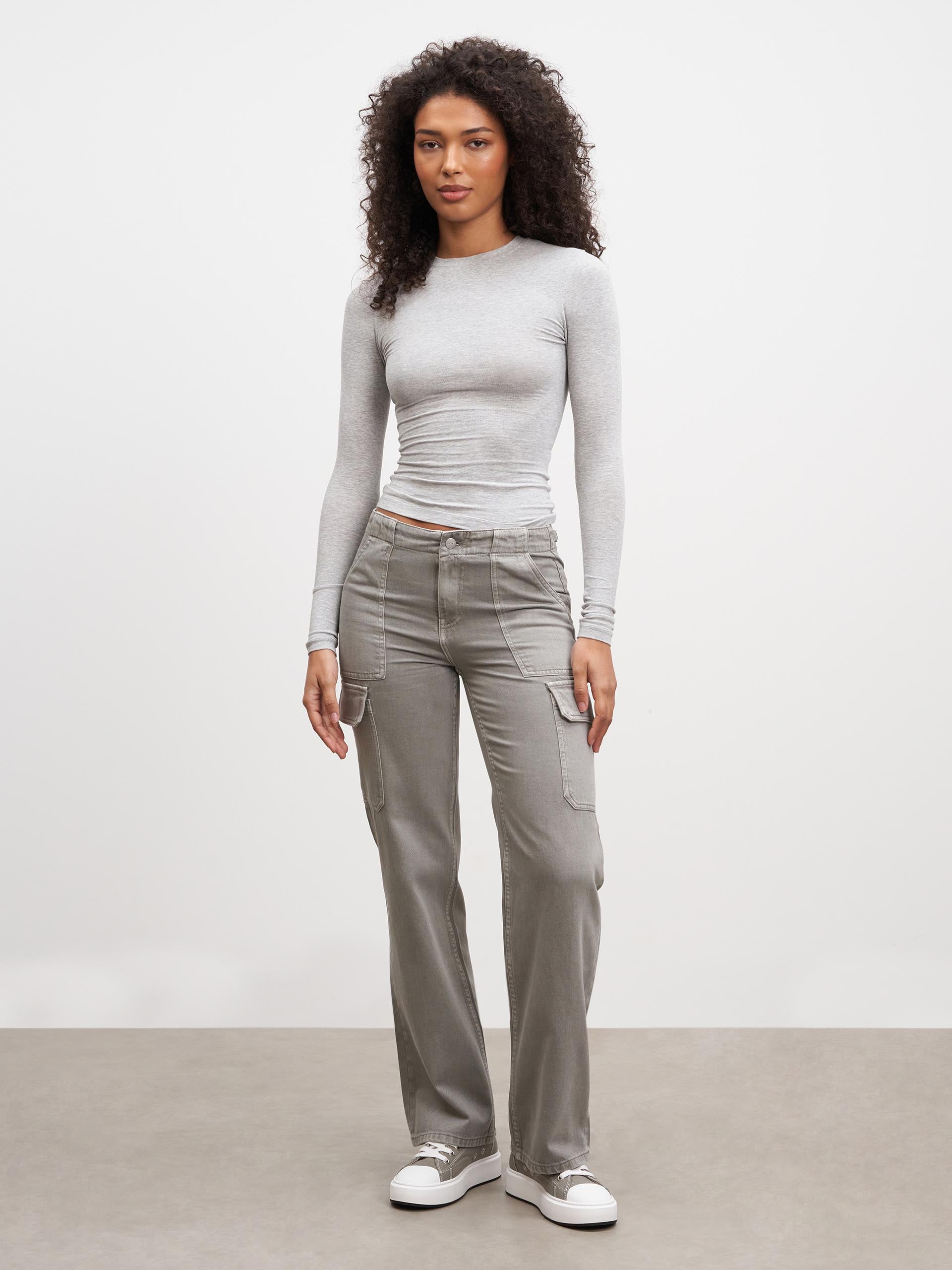 Womens Cotton Jersey Long Sleeve T-Shirt in Marl Grey