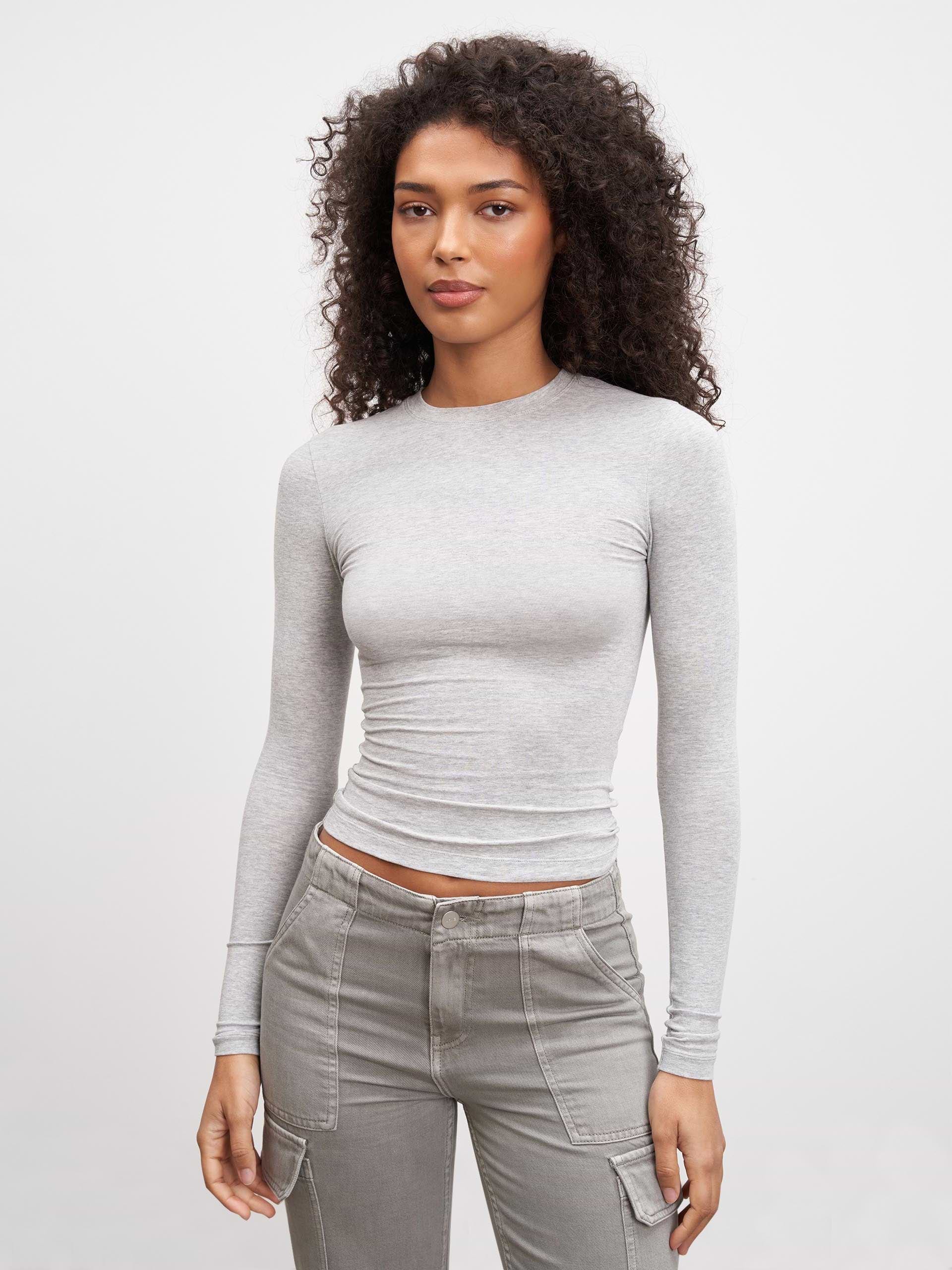 Womens Cotton Jersey Long Sleeve T-Shirt in Marl Grey