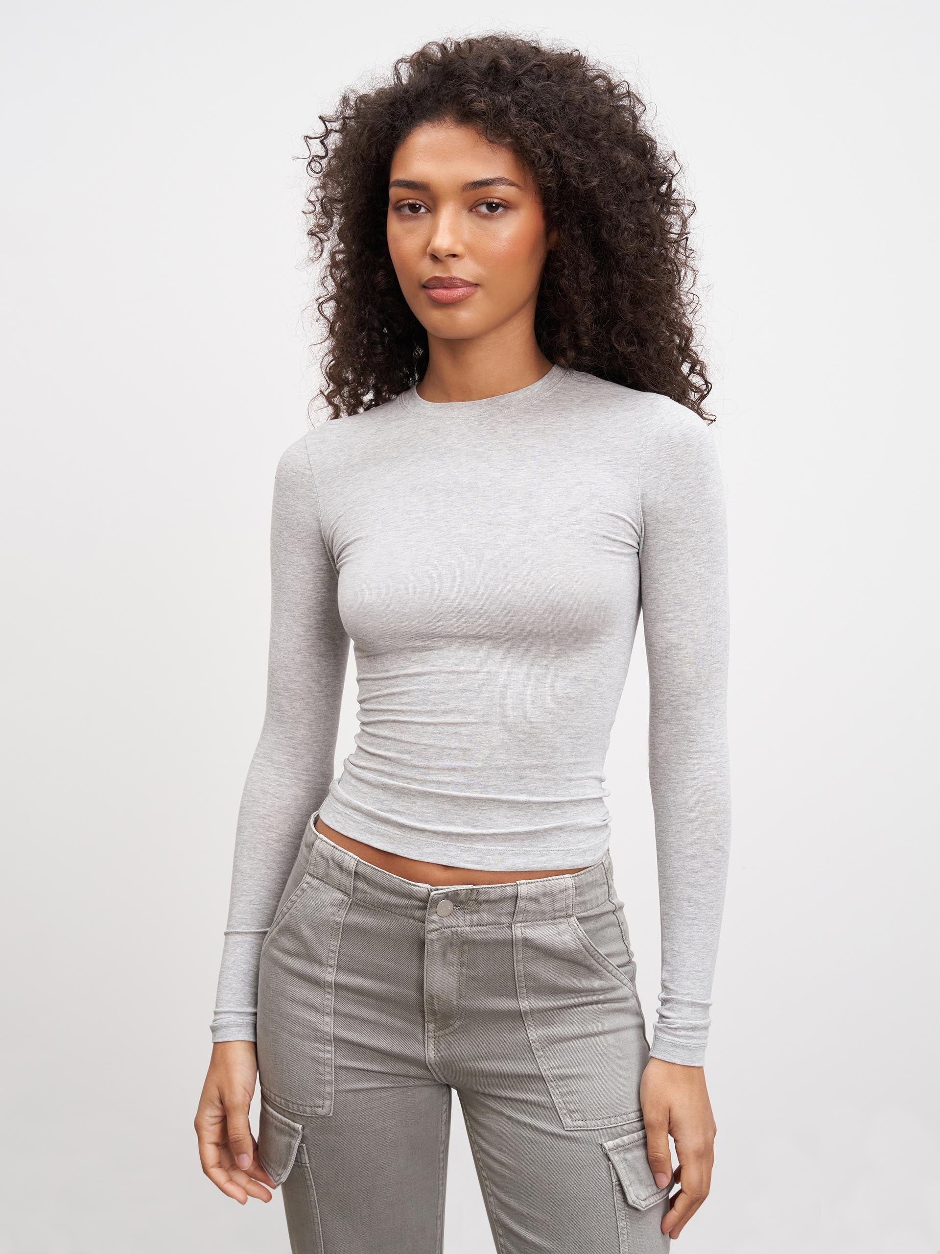 Womens Cotton Jersey Long Sleeve T-Shirt in Marl Grey