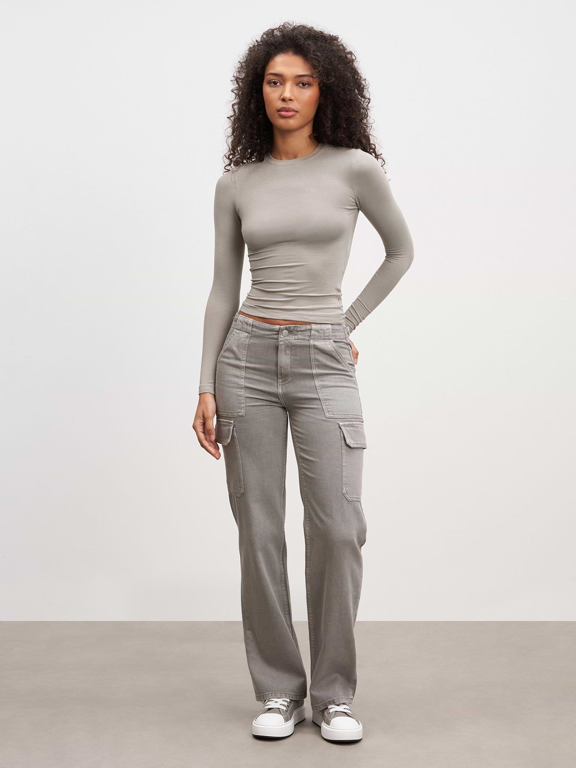 Womens Cotton Jersey Long Sleeve T-Shirt in Stone