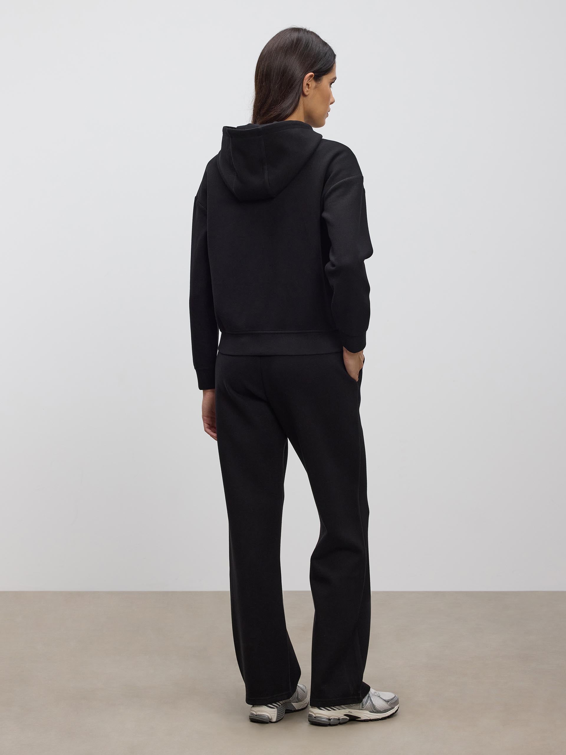 Womens Knitted Relaxed Zip Hoodie in Black