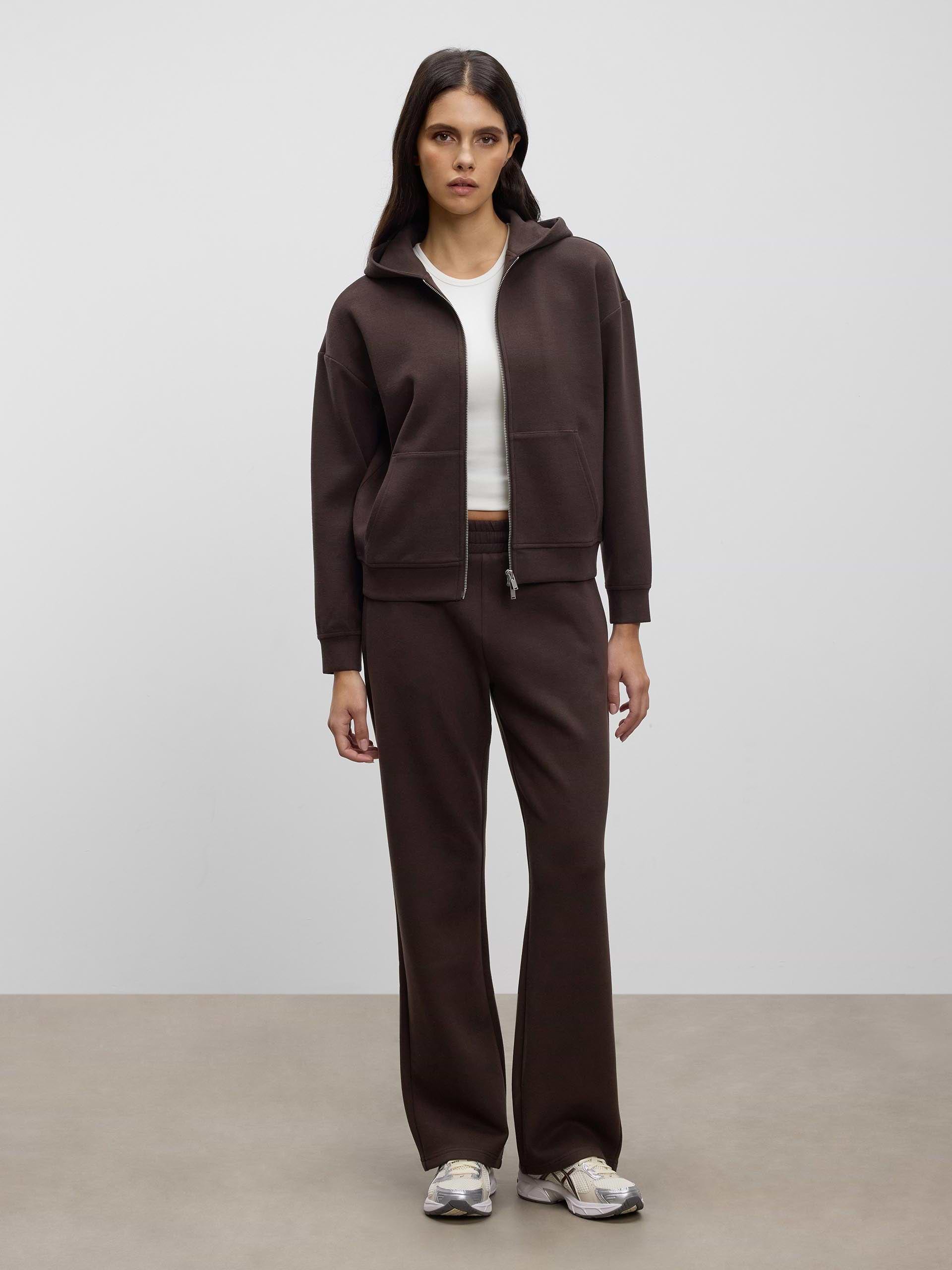 Womens Knitted Relaxed Zip Hoodie in Brown