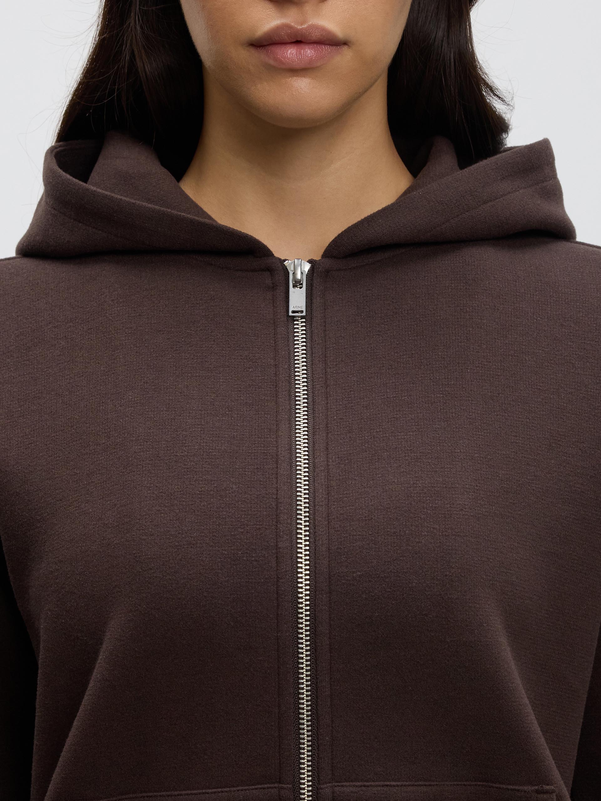 Womens Knitted Relaxed Zip Hoodie in Brown