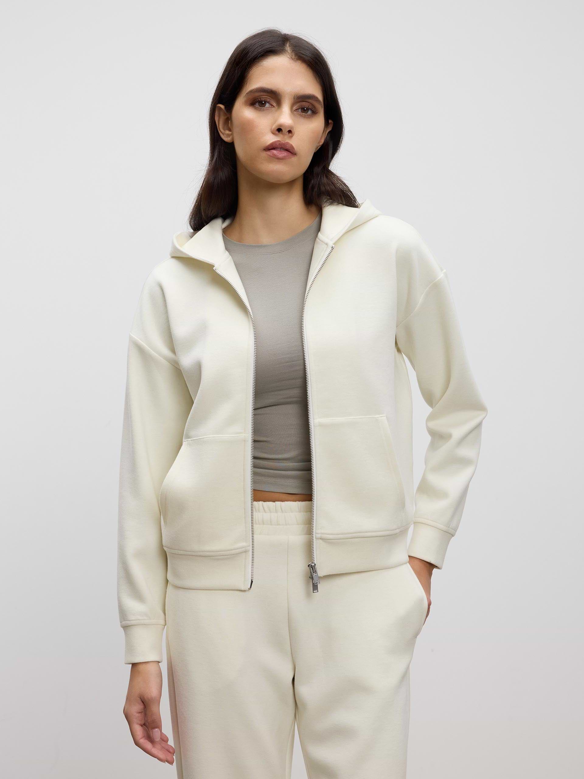 Womens Knitted Relaxed Zip Hoodie in Ecru