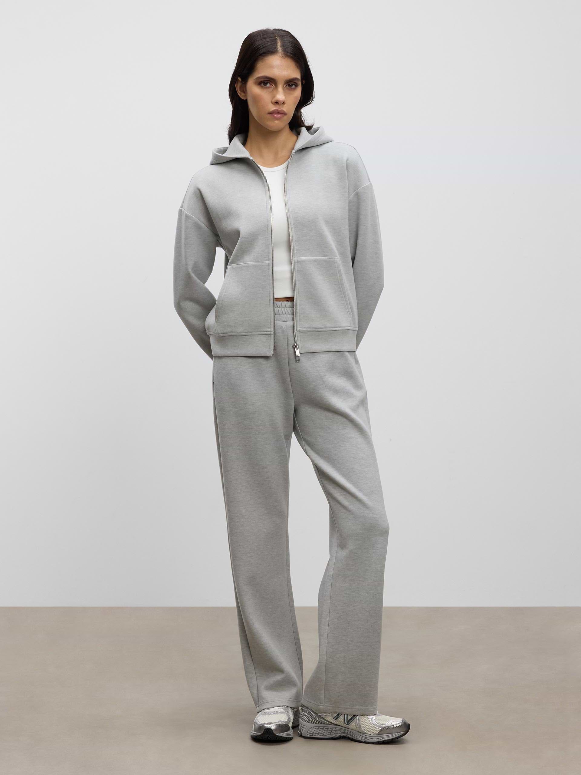 Womens Knitted Straight Leg Jogger in Marl Grey