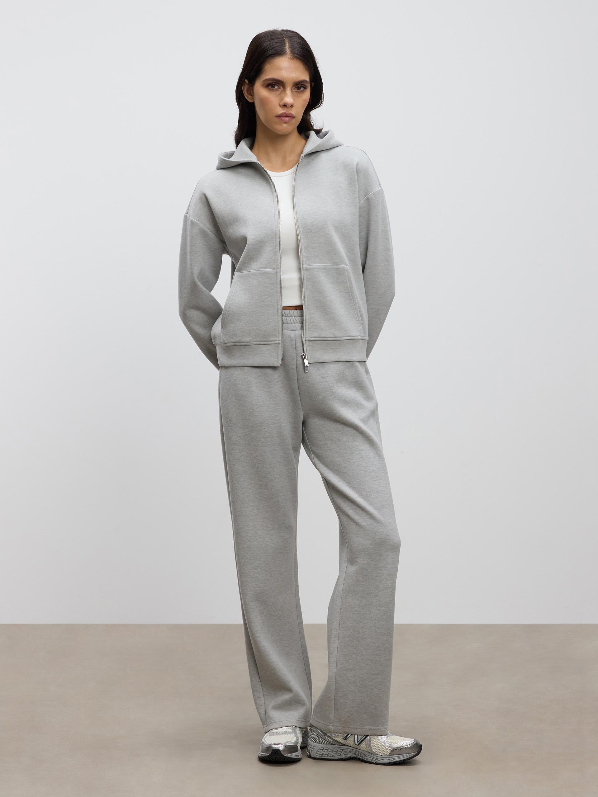 Womens Knitted Relaxed Zip Hoodie in Marl Grey