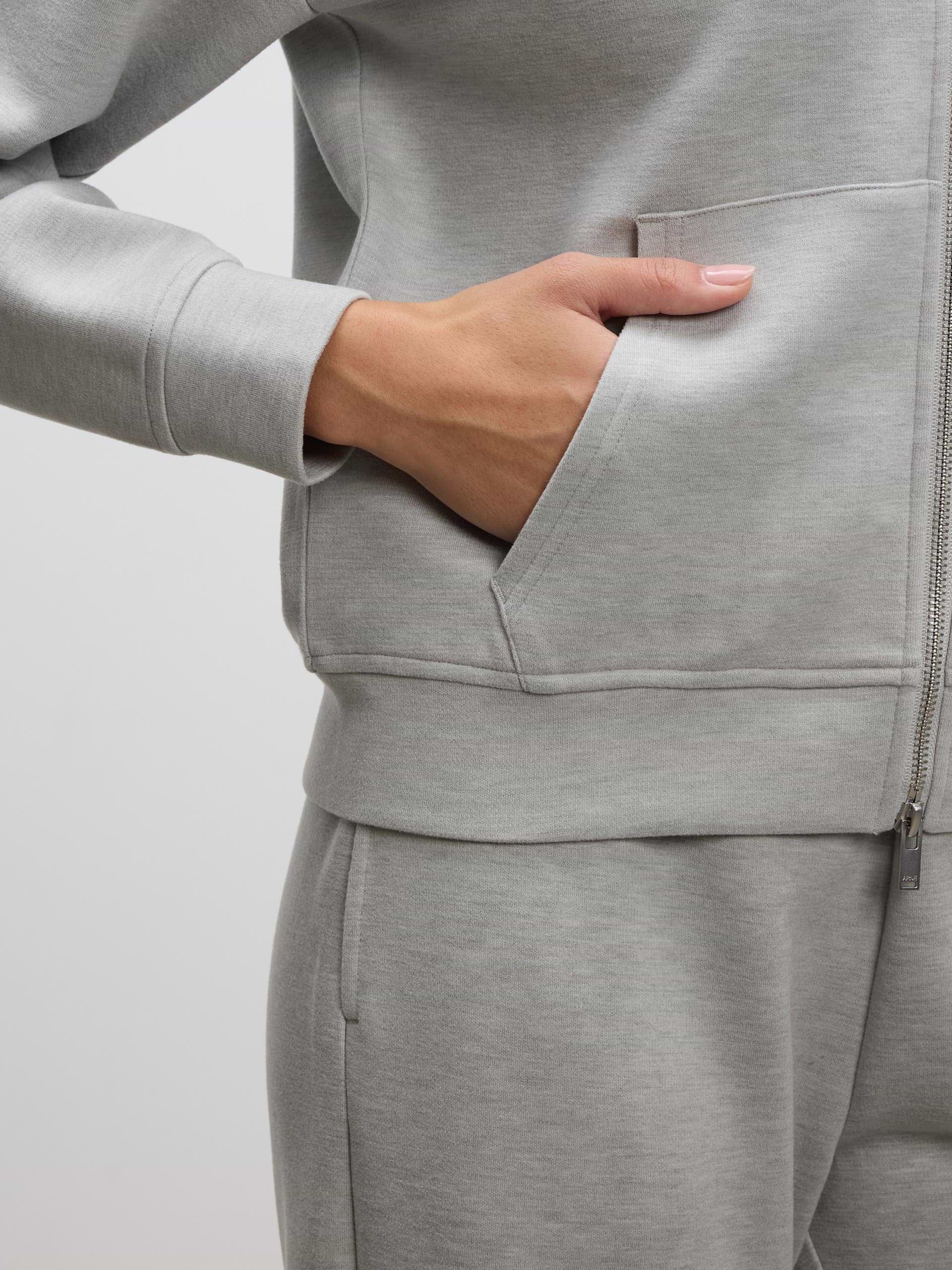Womens Knitted Relaxed Zip Hoodie in Marl Grey