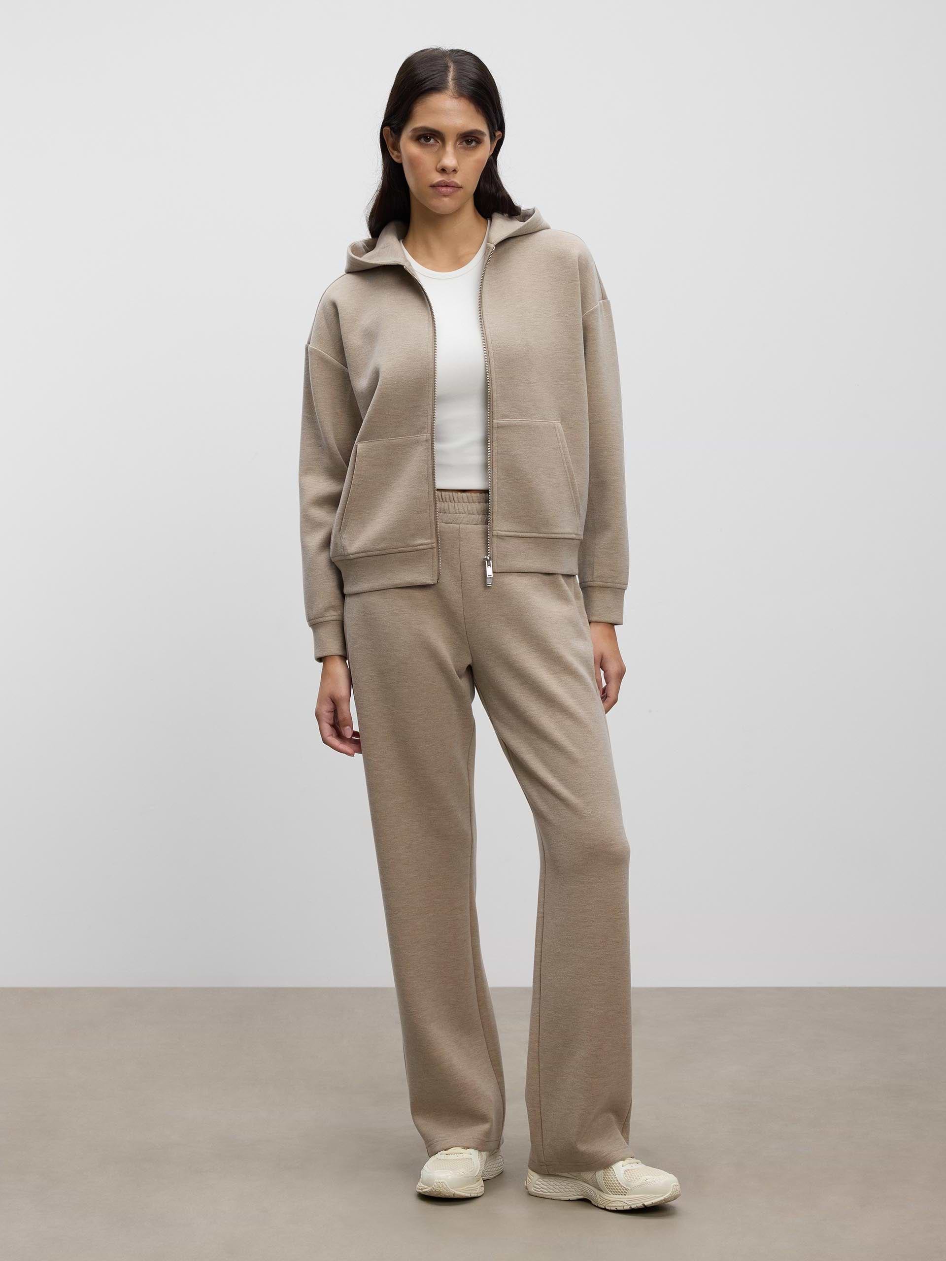 Womens Knitted Relaxed Zip Hoodie in Stone