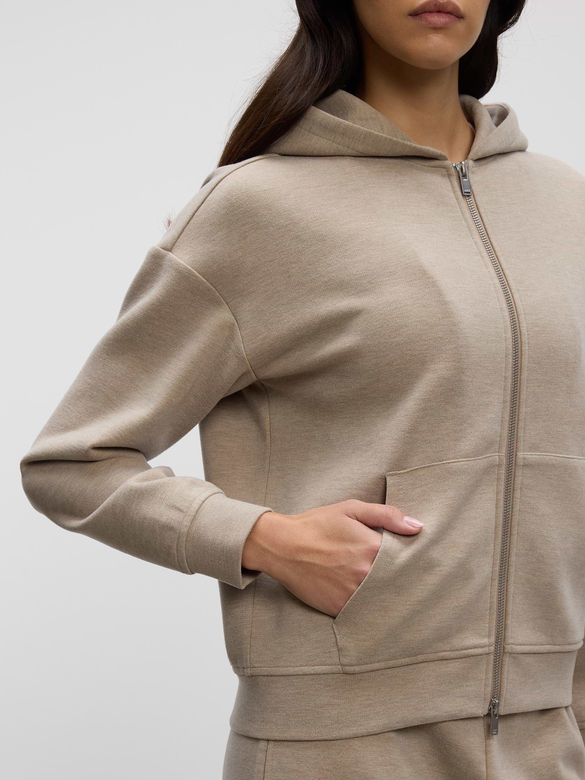 Womens Knitted Relaxed Zip Hoodie in Stone