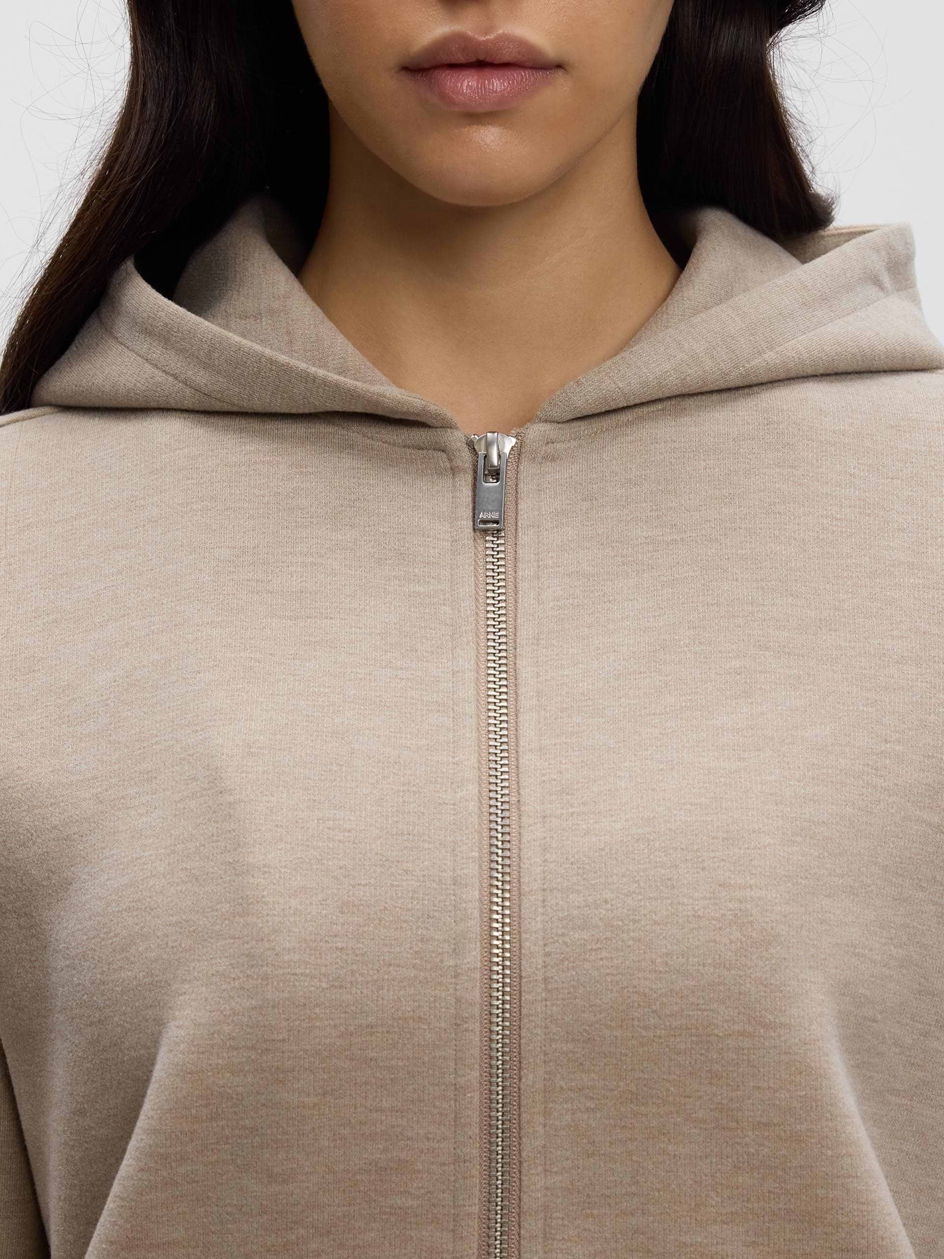 Womens Knitted Relaxed Zip Hoodie in Stone