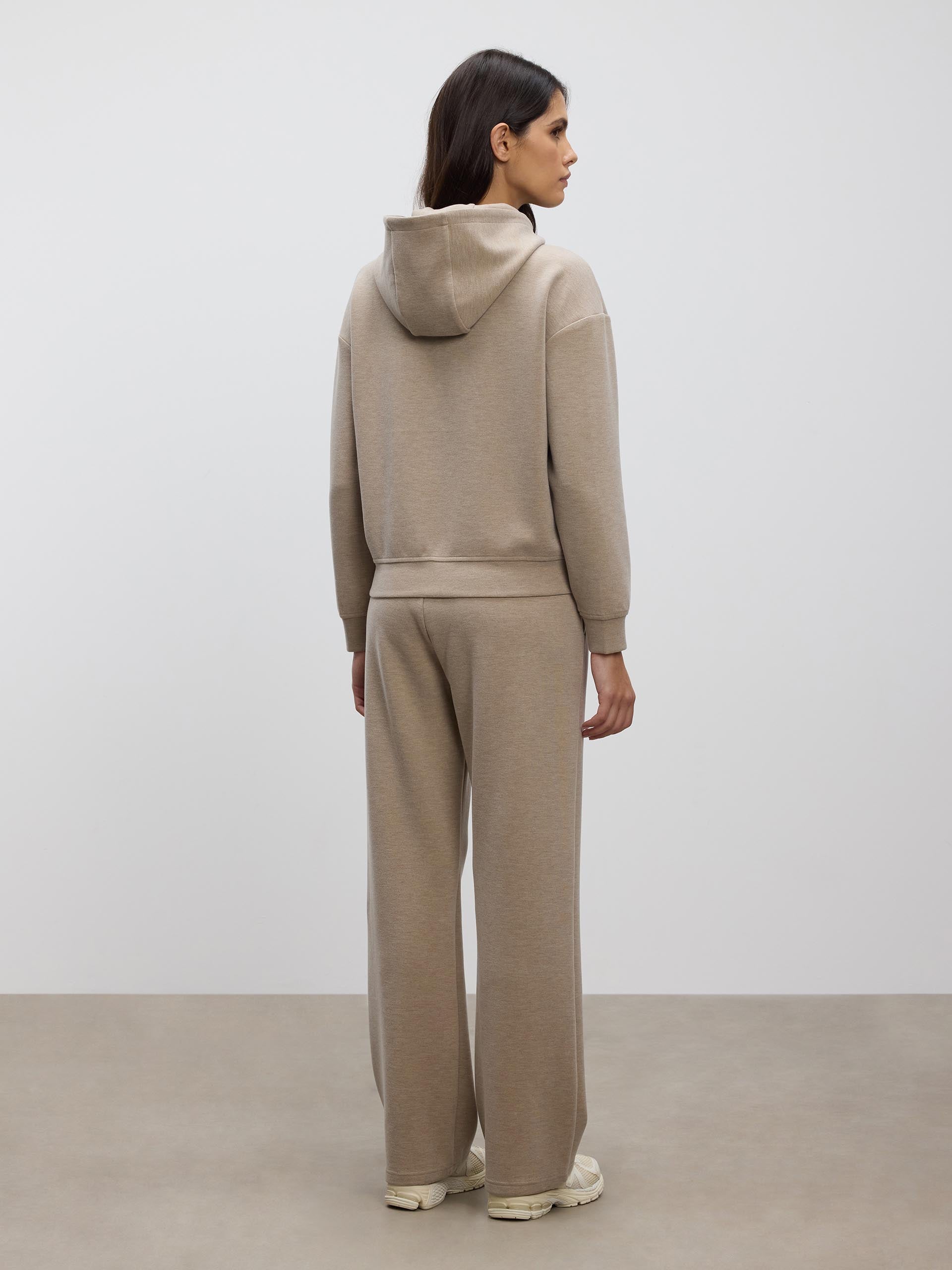 Womens Knitted Relaxed Zip Hoodie in Stone