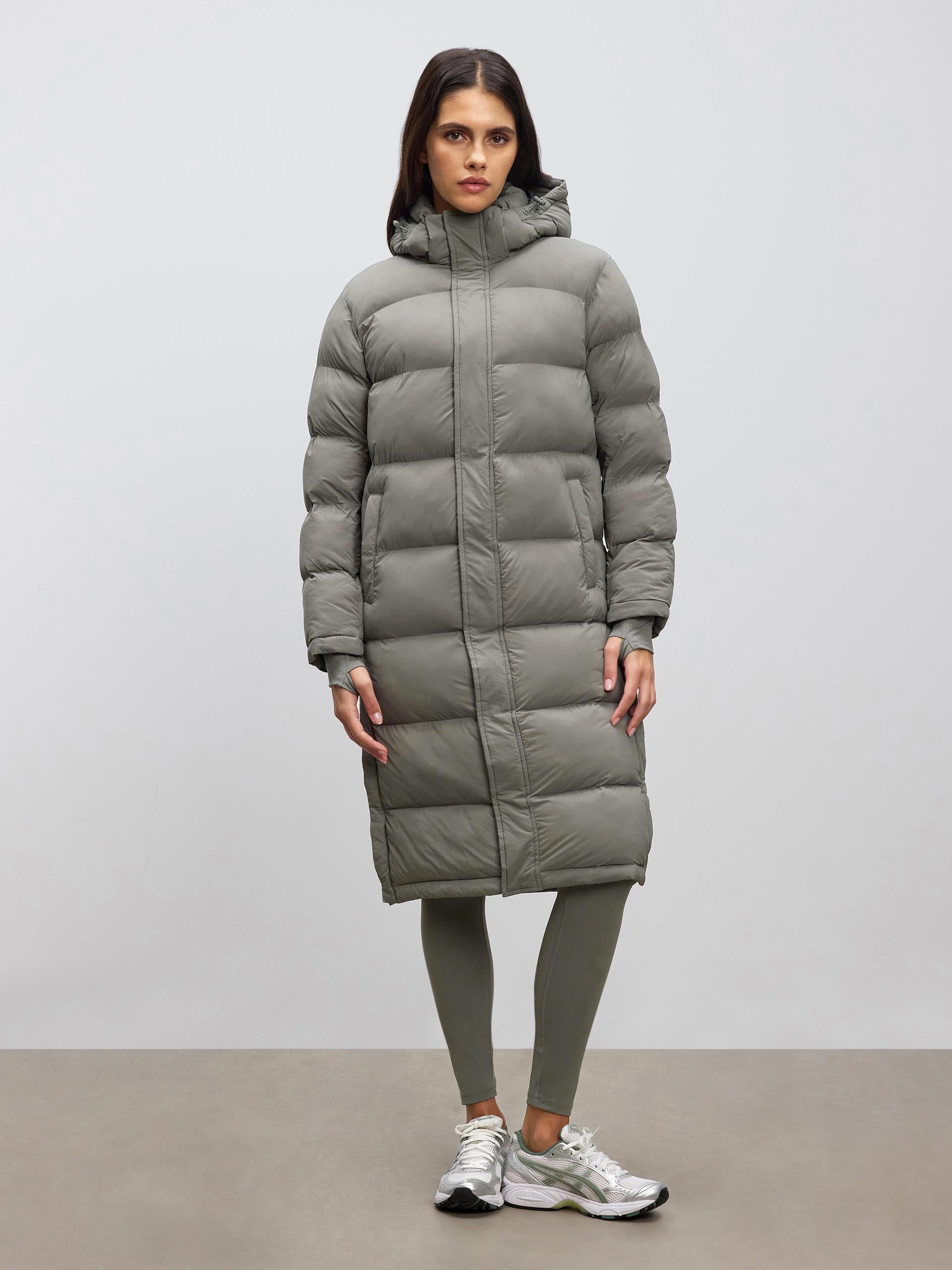 Womens Mid Length Puffer Jacket in Sage