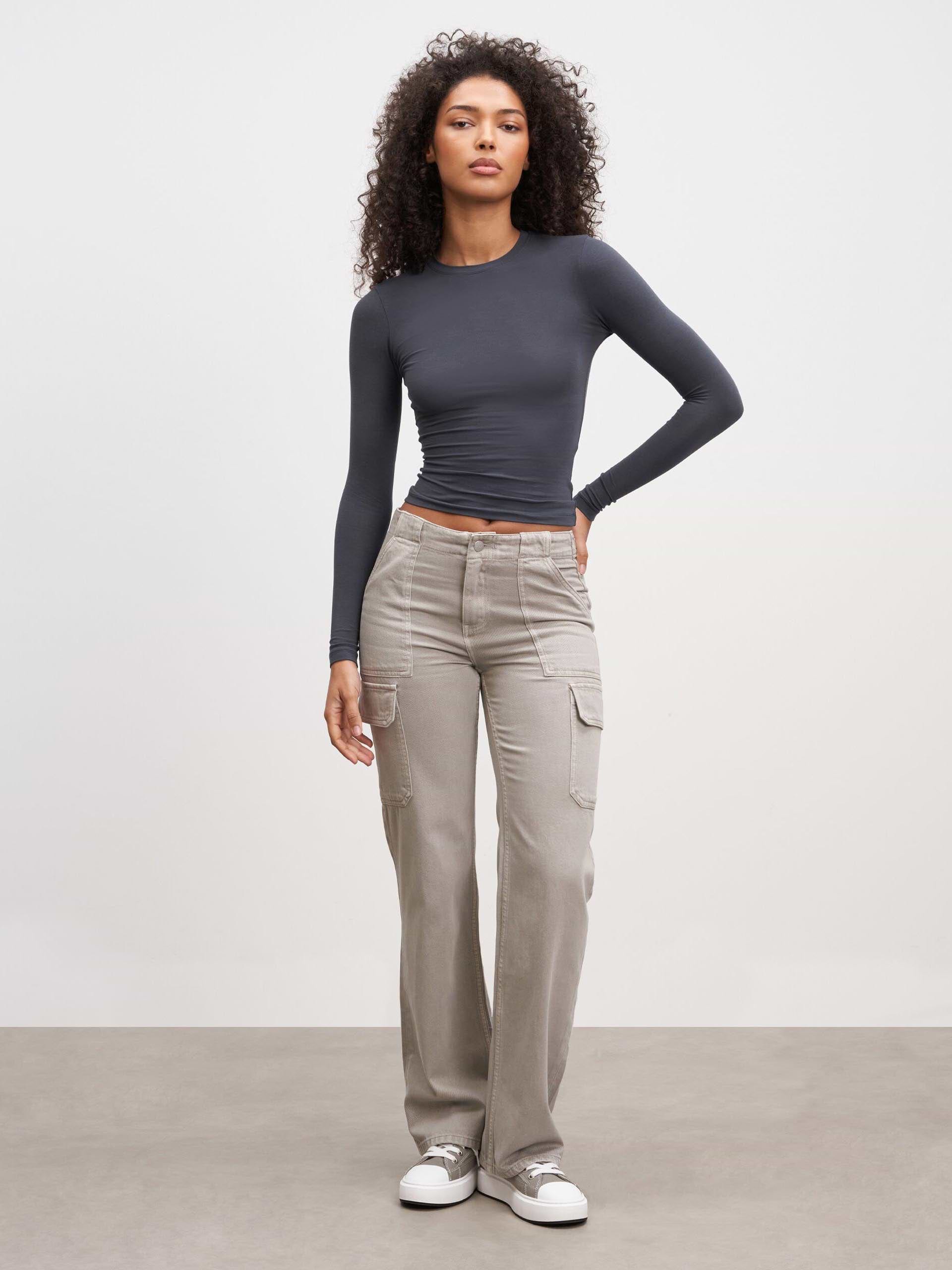 Womens Cotton Jersey Long Sleeve T-Shirt in Slate Blue