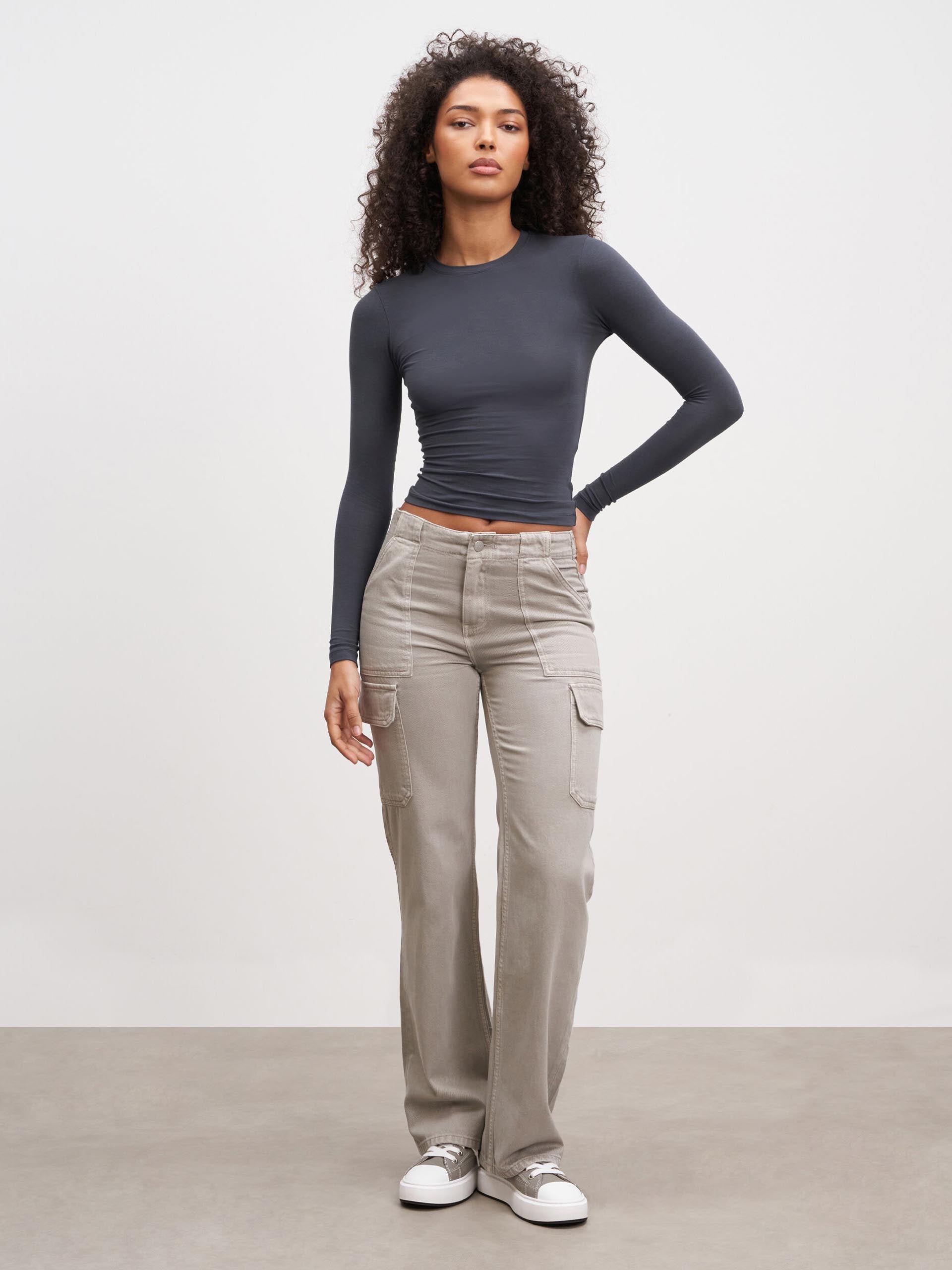 Womens Cotton Jersey Long Sleeve T-Shirt in Slate Blue