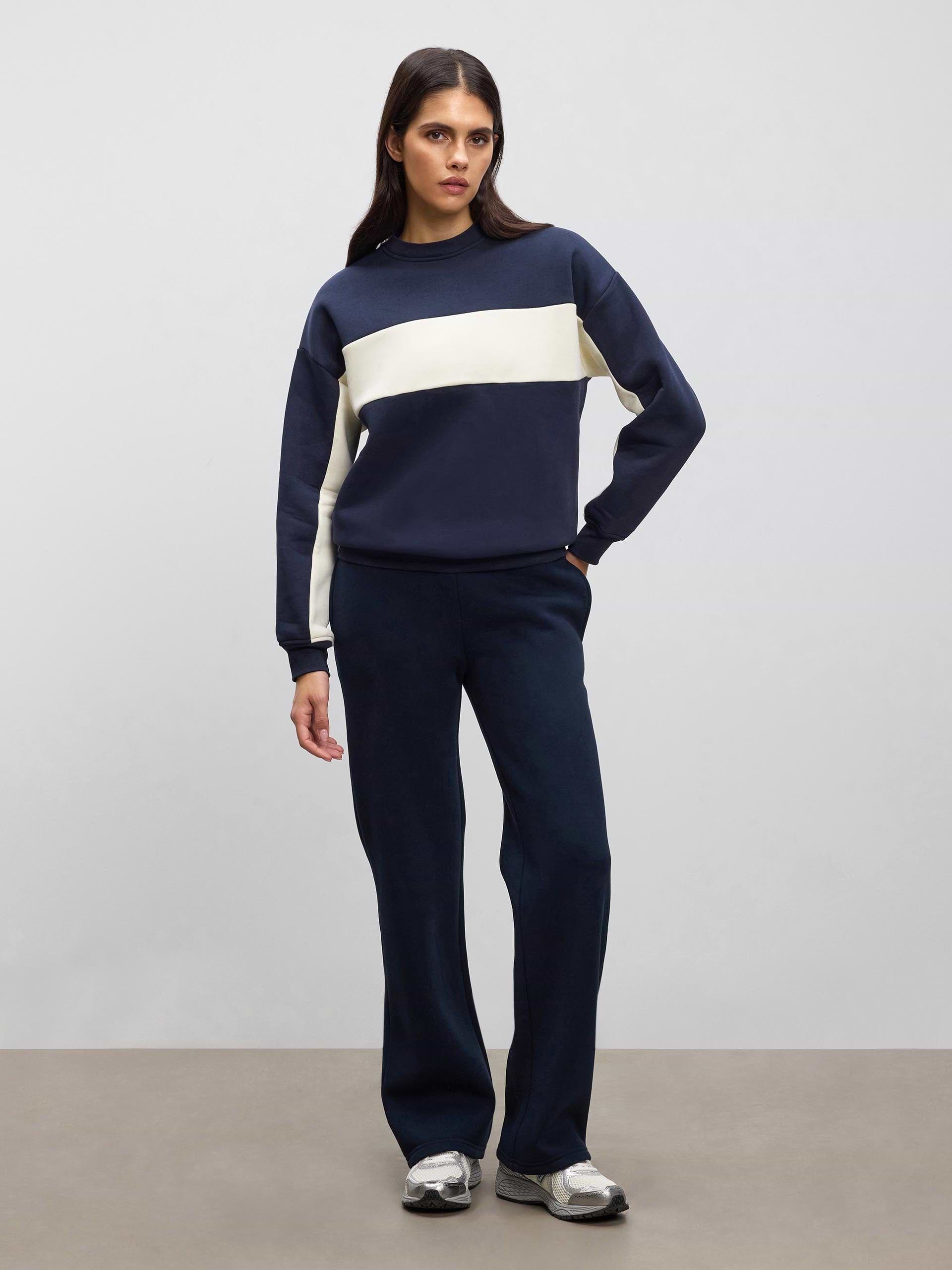 Womens Neoprene Colour Block Sweatshirt in Navy Ecru