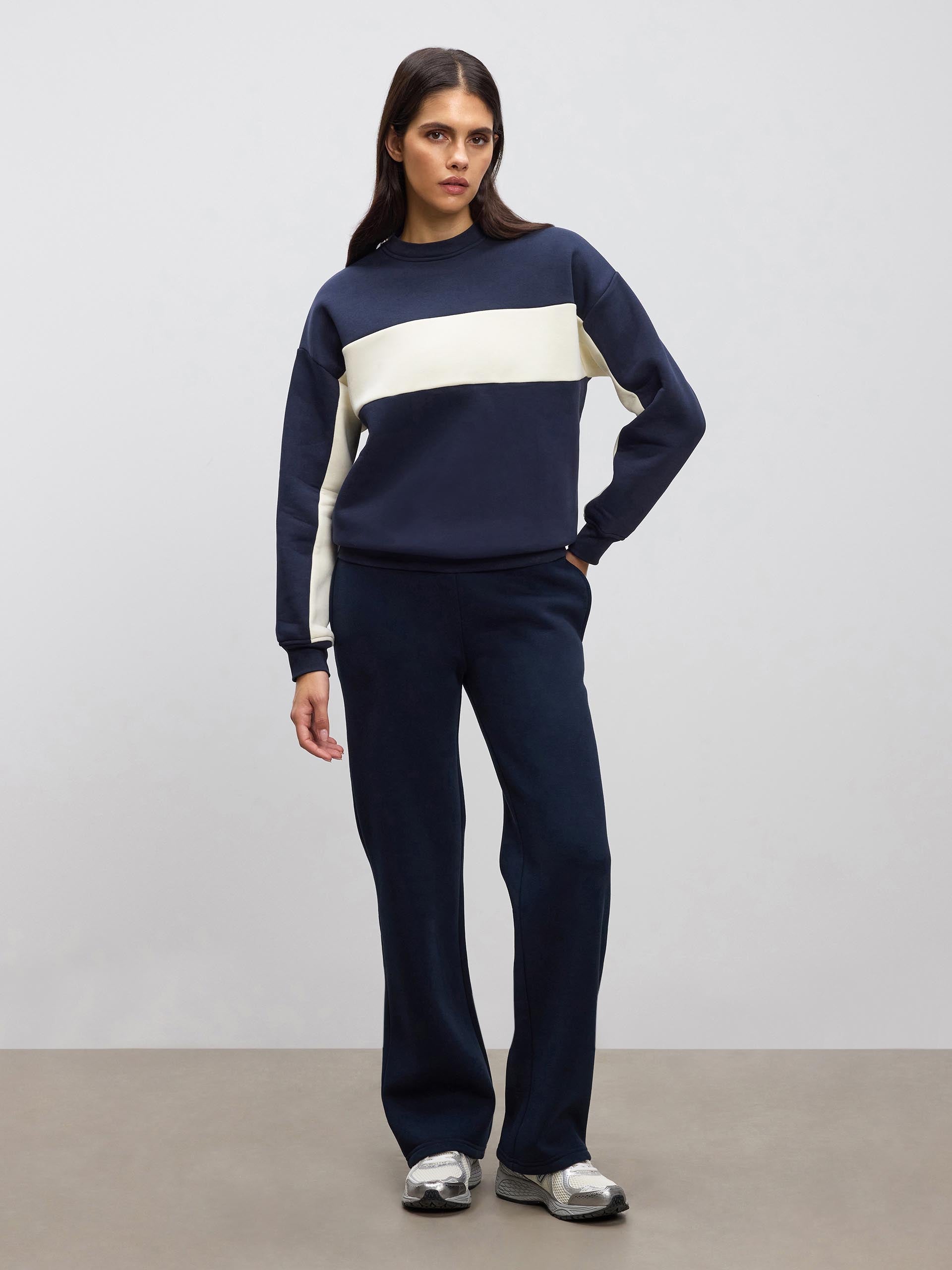 Womens Neoprene Colour Block Sweatshirt in Navy Ecru