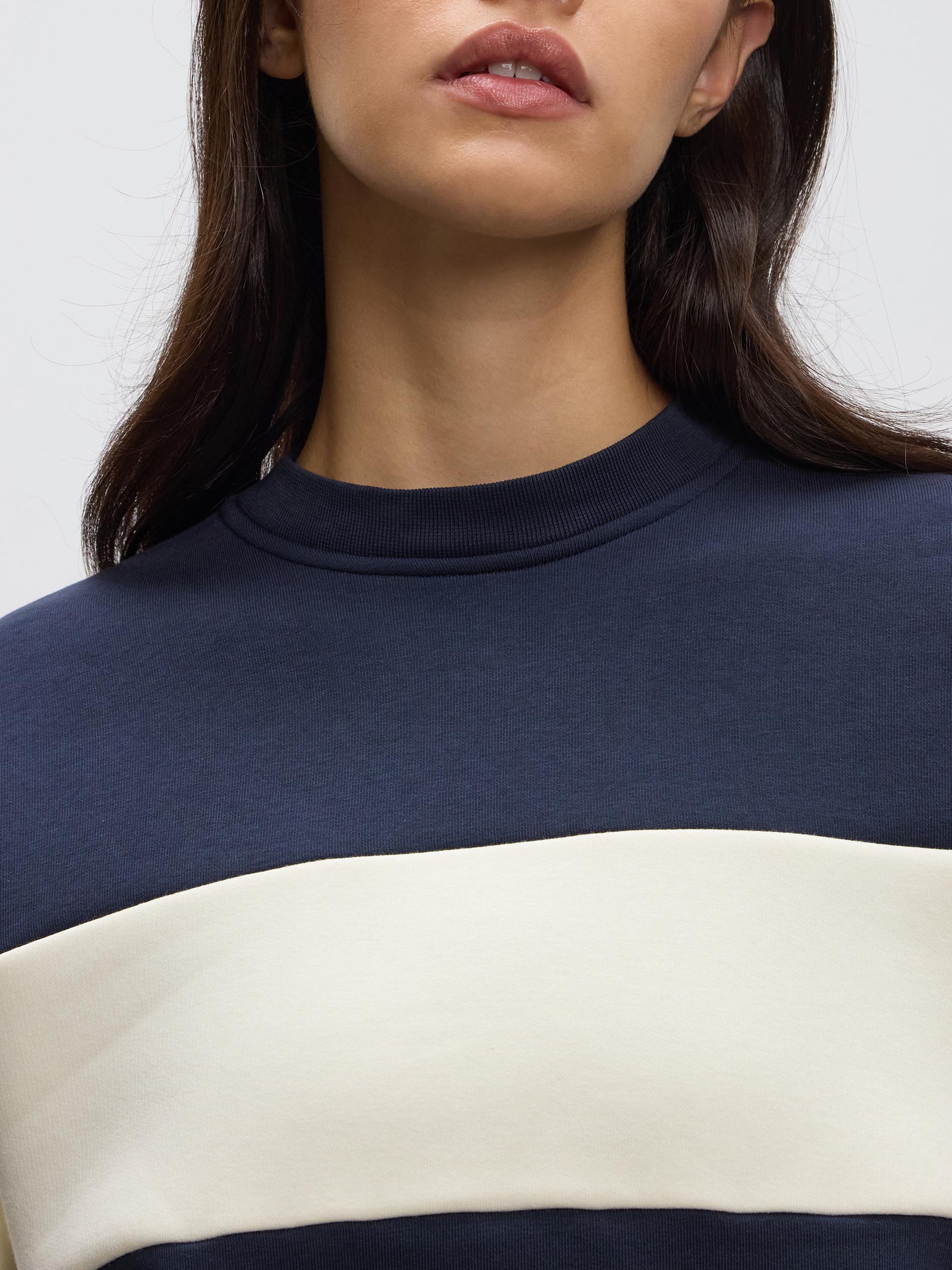 Womens Neoprene Colour Block Sweatshirt in Navy Ecru