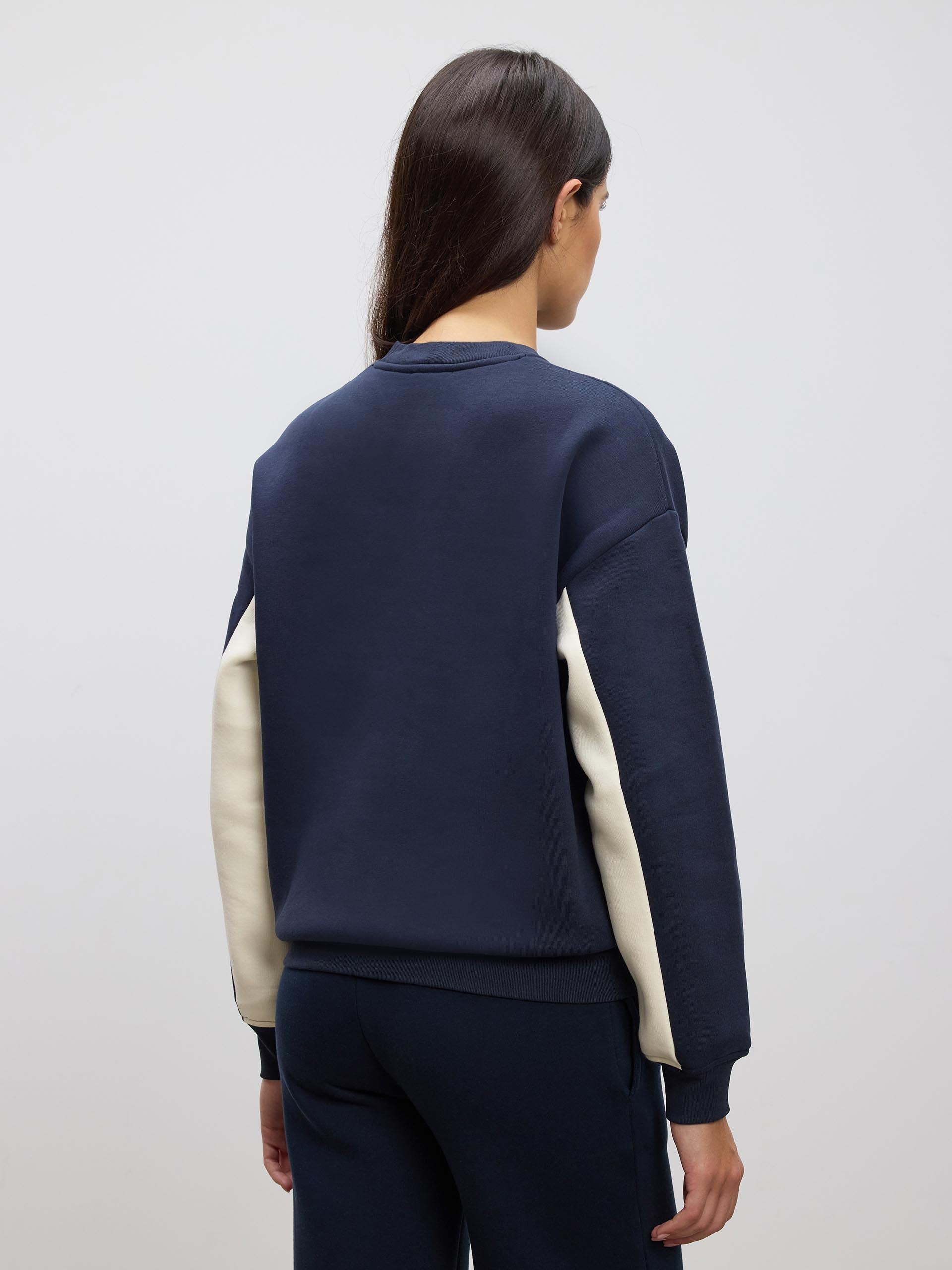 Womens Neoprene Colour Block Sweatshirt in Navy Ecru